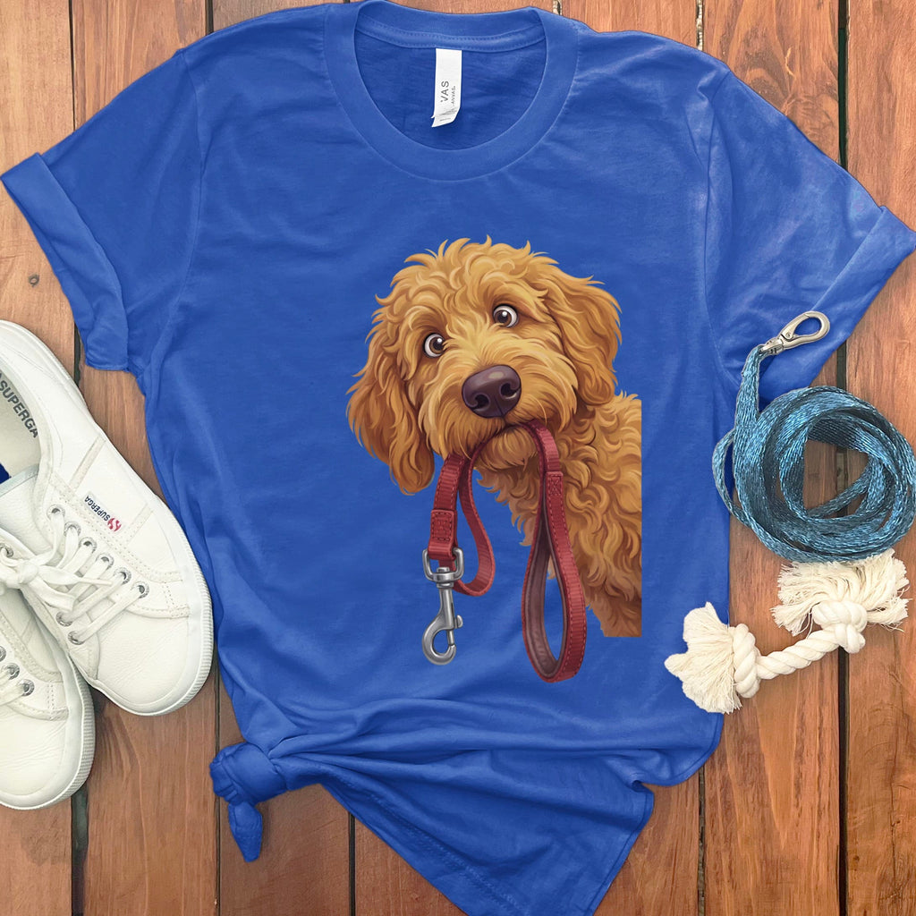 Apricot Goldendoodle Walk T-Shirt in True Royal / S by Puppy Jo
