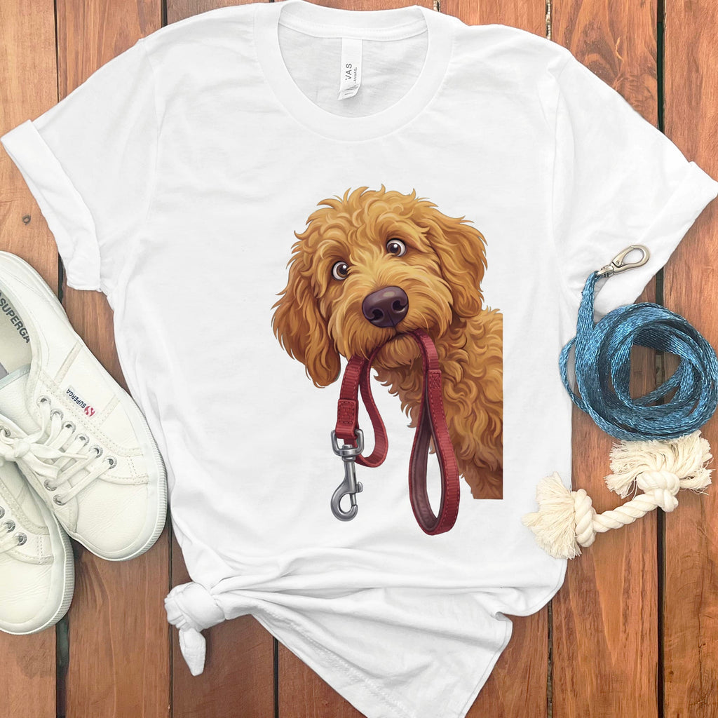 Apricot Goldendoodle Walk T-Shirt in White / S by Puppy Jo