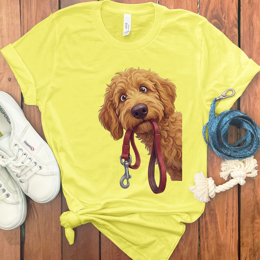 Apricot Goldendoodle Walk T-Shirt in Yellow / S by Puppy Jo