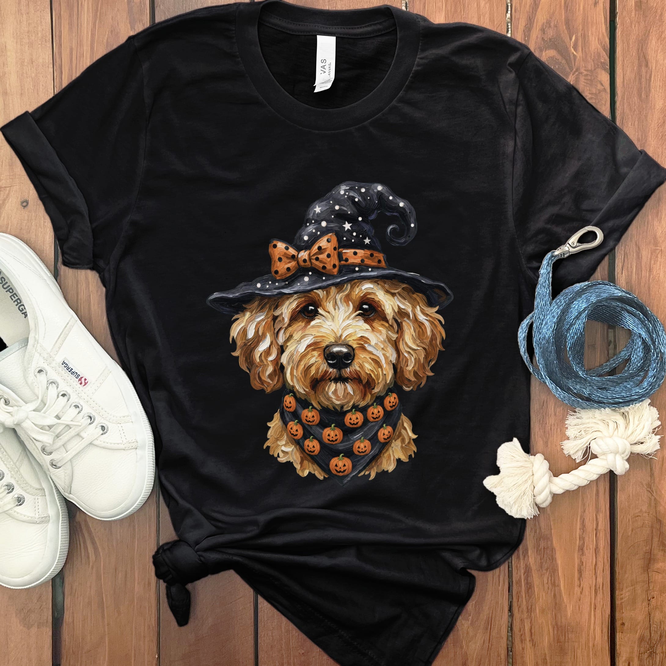 Apricot Goldendoodle Witch Hat T-Shirt in Black / S by MyDesigns