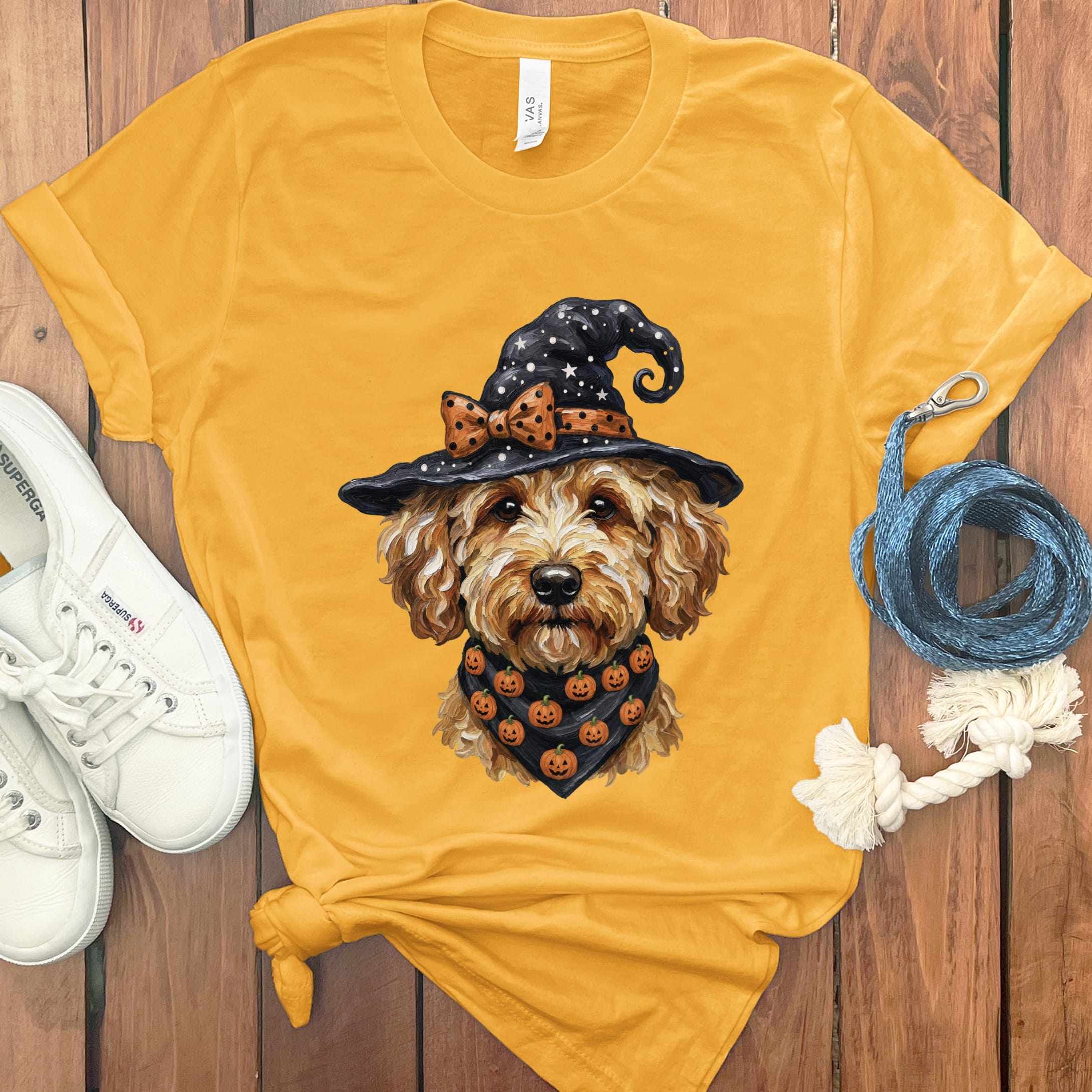 Apricot Goldendoodle Witch Hat T-Shirt in Gold / S by MyDesigns
