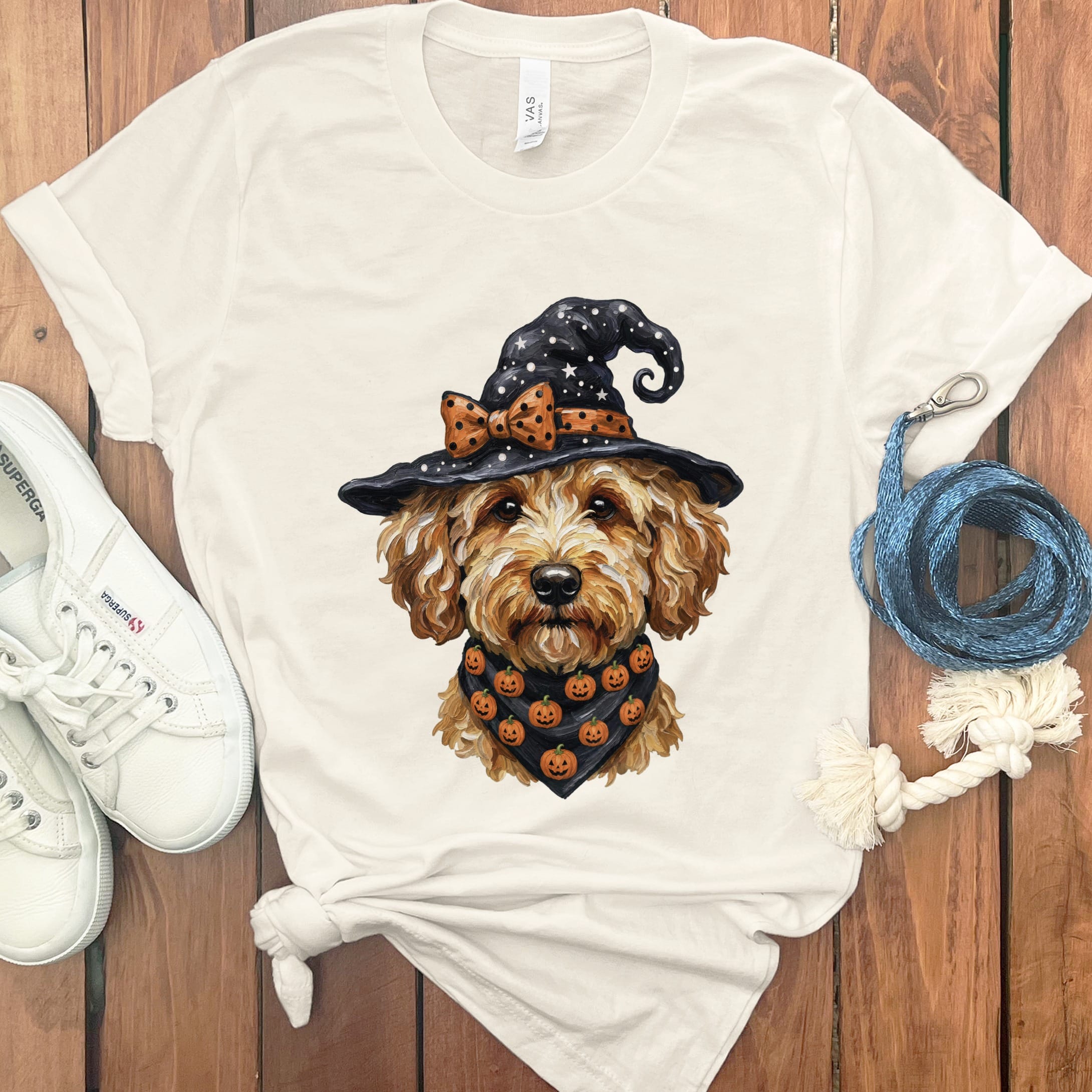 Apricot Goldendoodle Witch Hat T-Shirt in Natural / S by MyDesigns