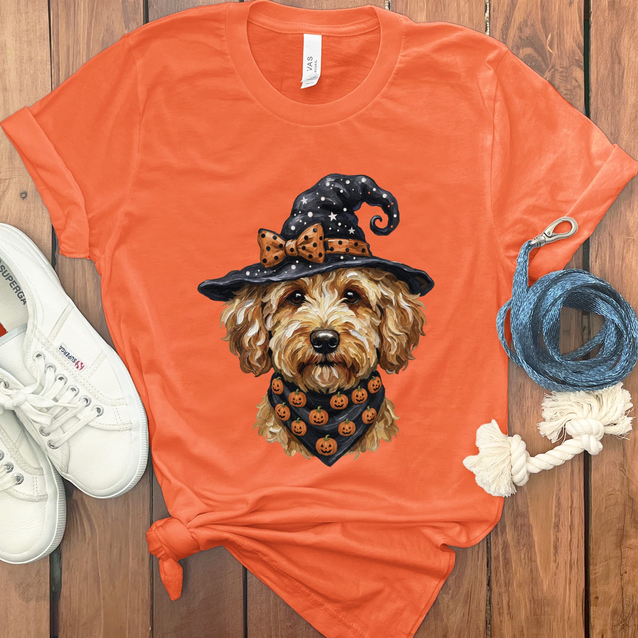 Apricot Goldendoodle Witch Hat T-Shirt in Orange / S by MyDesigns
