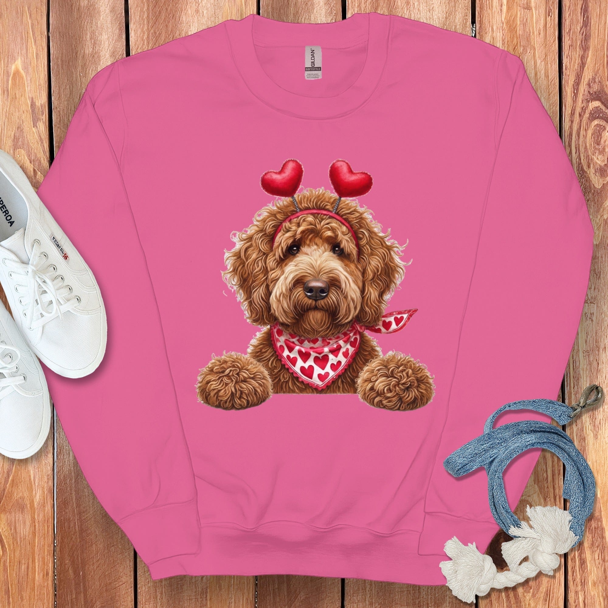 Apricot Labradoodle Heart Sweatshirt in Heliconia / S by Puppy Jo