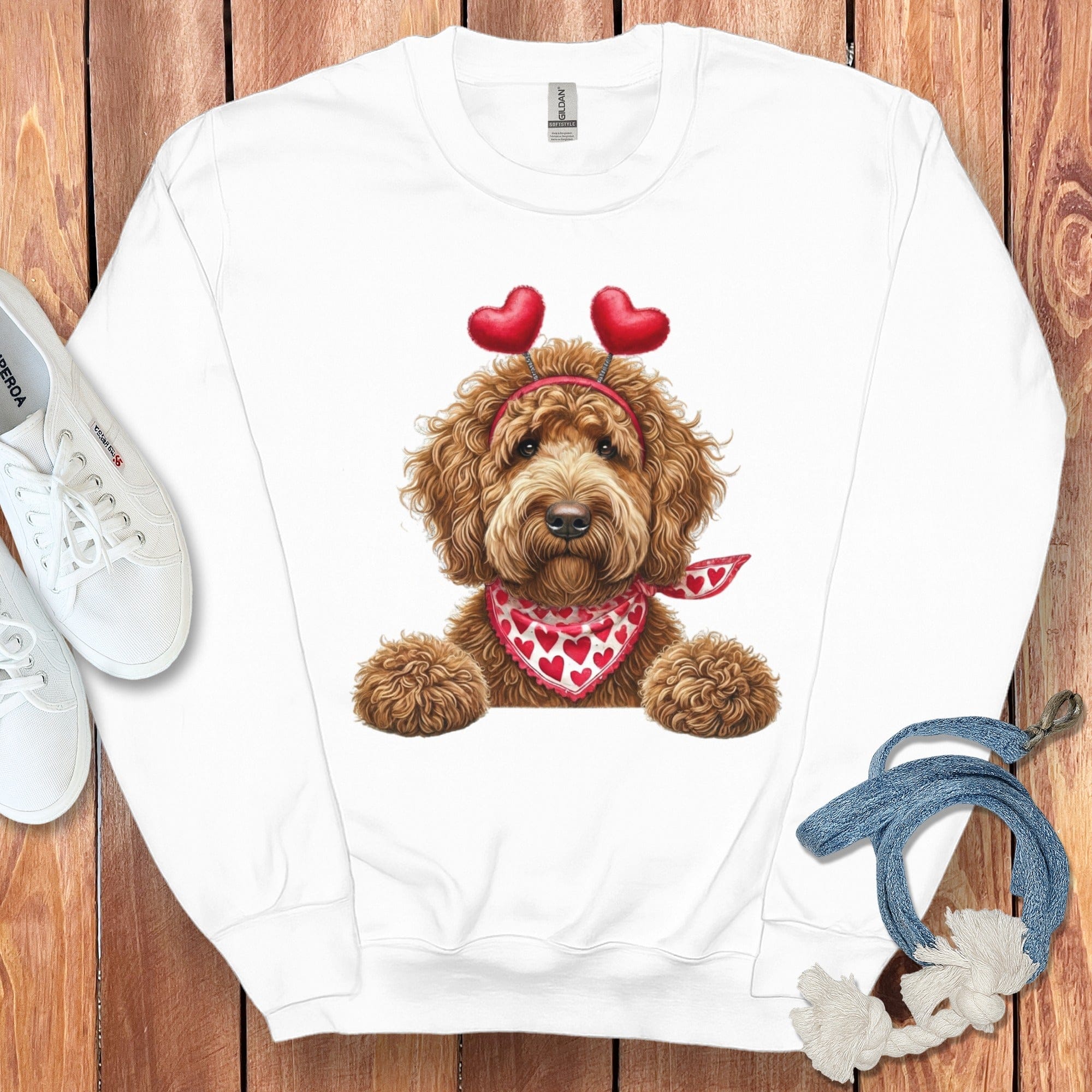 Apricot Labradoodle Heart Sweatshirt in White / S by Puppy Jo