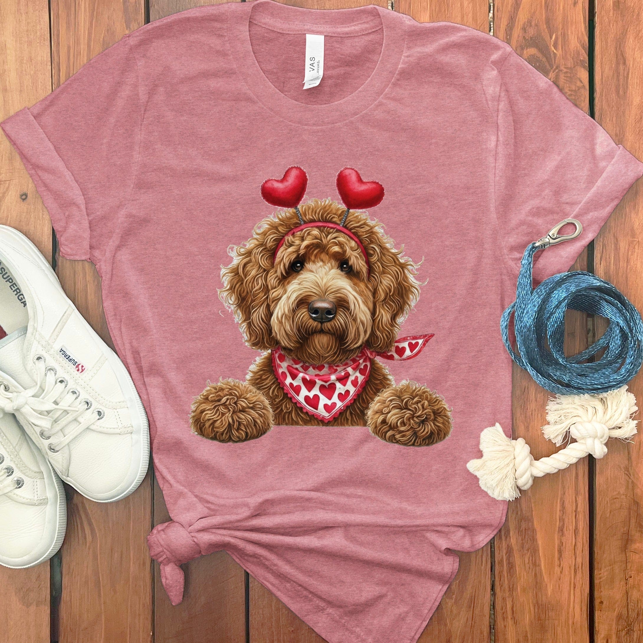 Apricot Labradoodle Heart T-Shirt in Heather Mauve / S by Puppy Jo