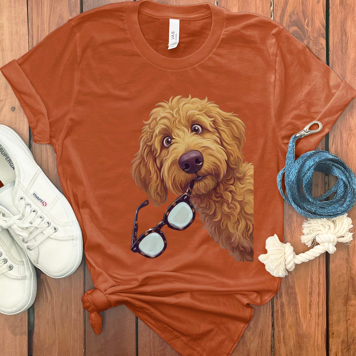 Apricot Stolen Glasses Goldendoodle T-Shirt in Autumn / S by Puppy Jo