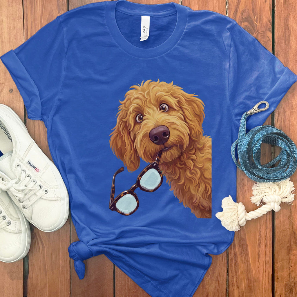 Apricot Stolen Glasses Goldendoodle T-Shirt in True Royal / S by Puppy Jo