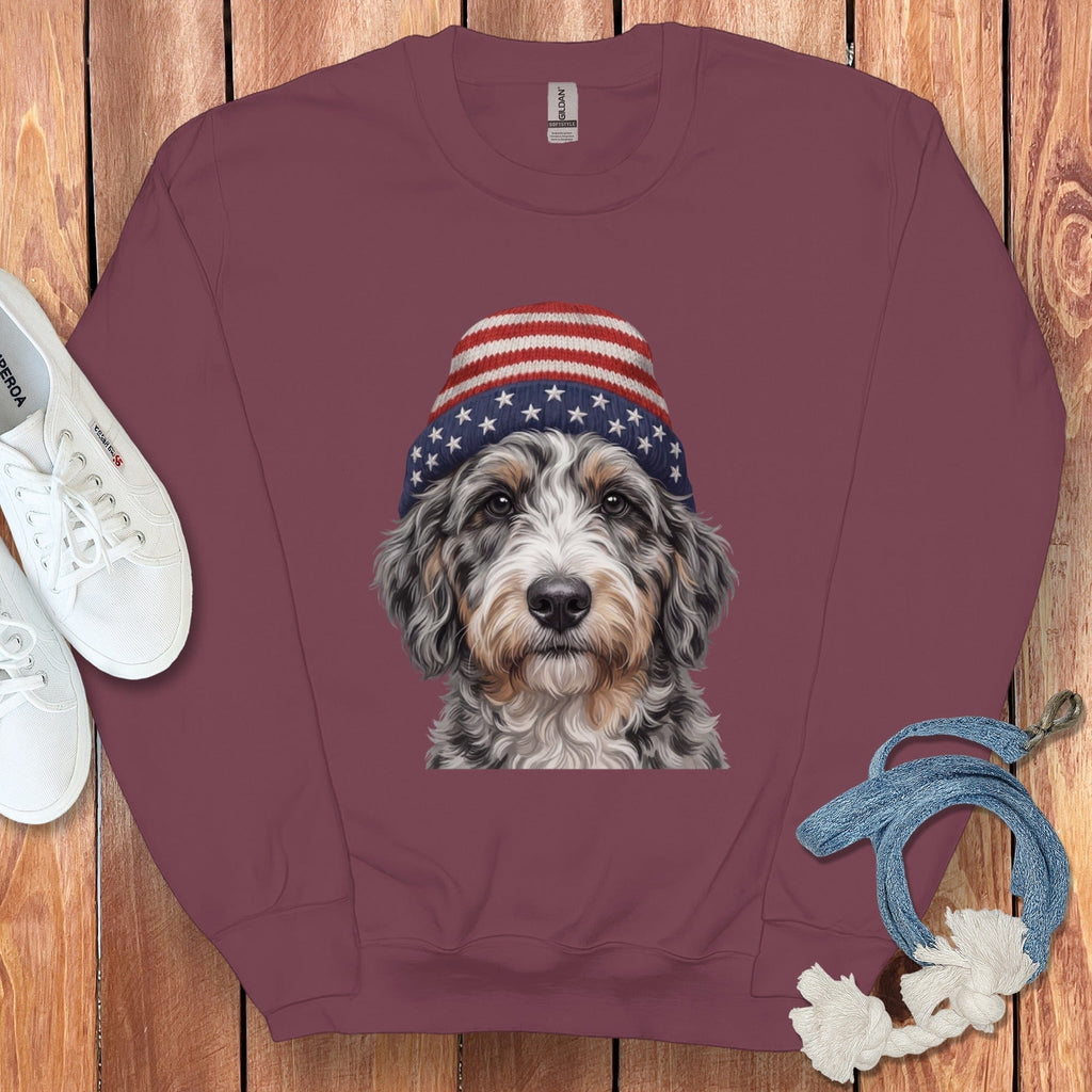 Aussideoodle Patriotic Cap Sweatshirt in Maroon / M / Sweatshirts #1 by Puppy Jo