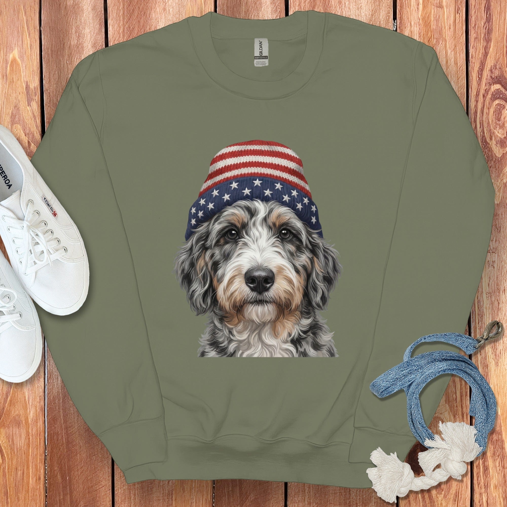 Aussideoodle Patriotic Cap Sweatshirt in Military Green / M / Sweatshirts #1 by Puppy Jo