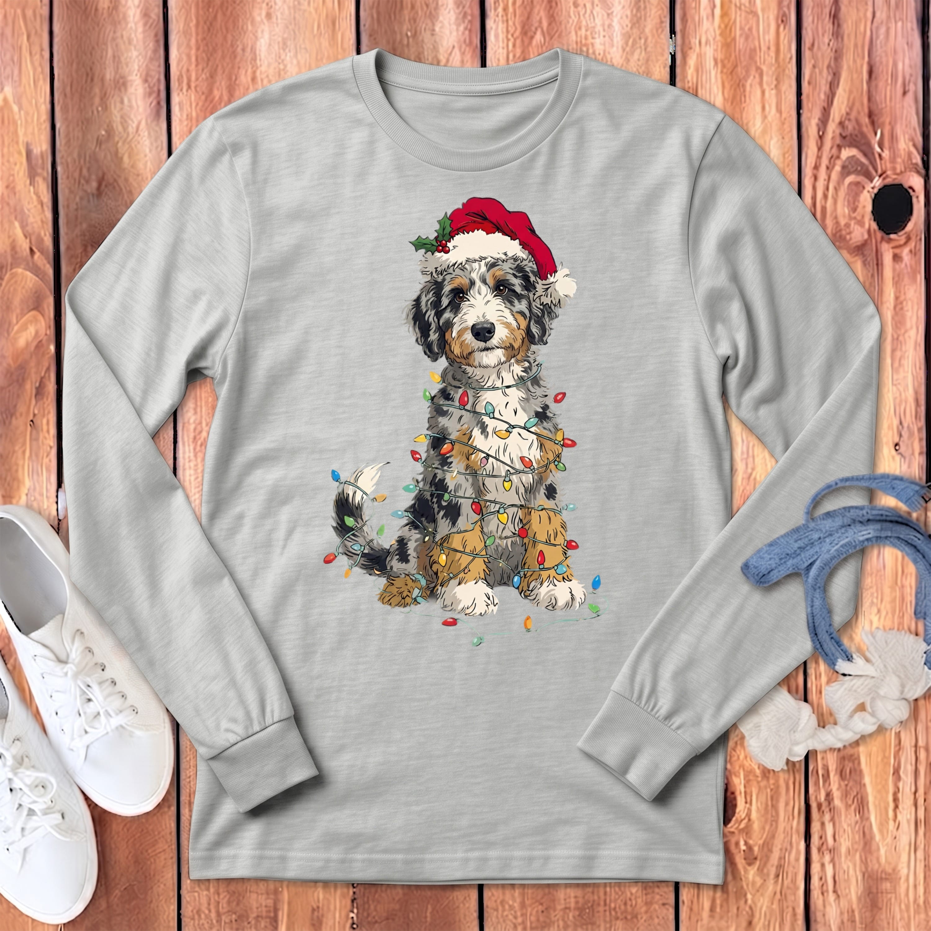 Aussidoodle Holiday Long Sleeve T-Shirt in Athletic Heather / S by Puppy Jo
