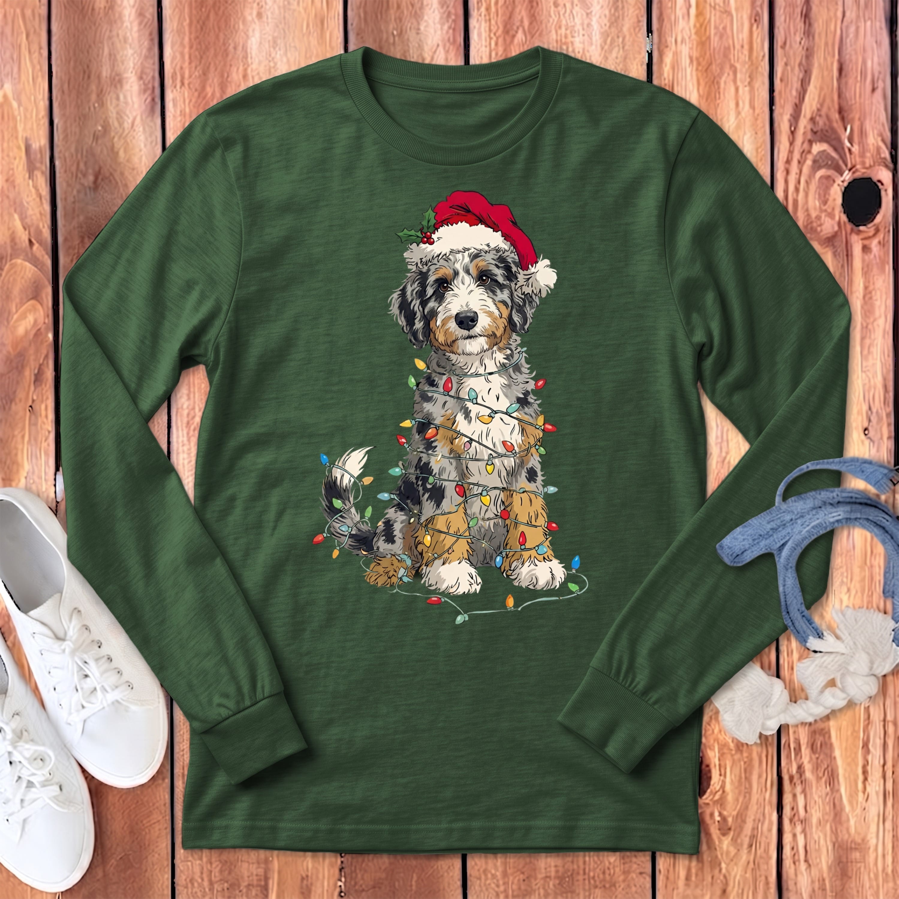 Aussidoodle Holiday Long Sleeve T-Shirt in Heather Forest / S by Puppy Jo