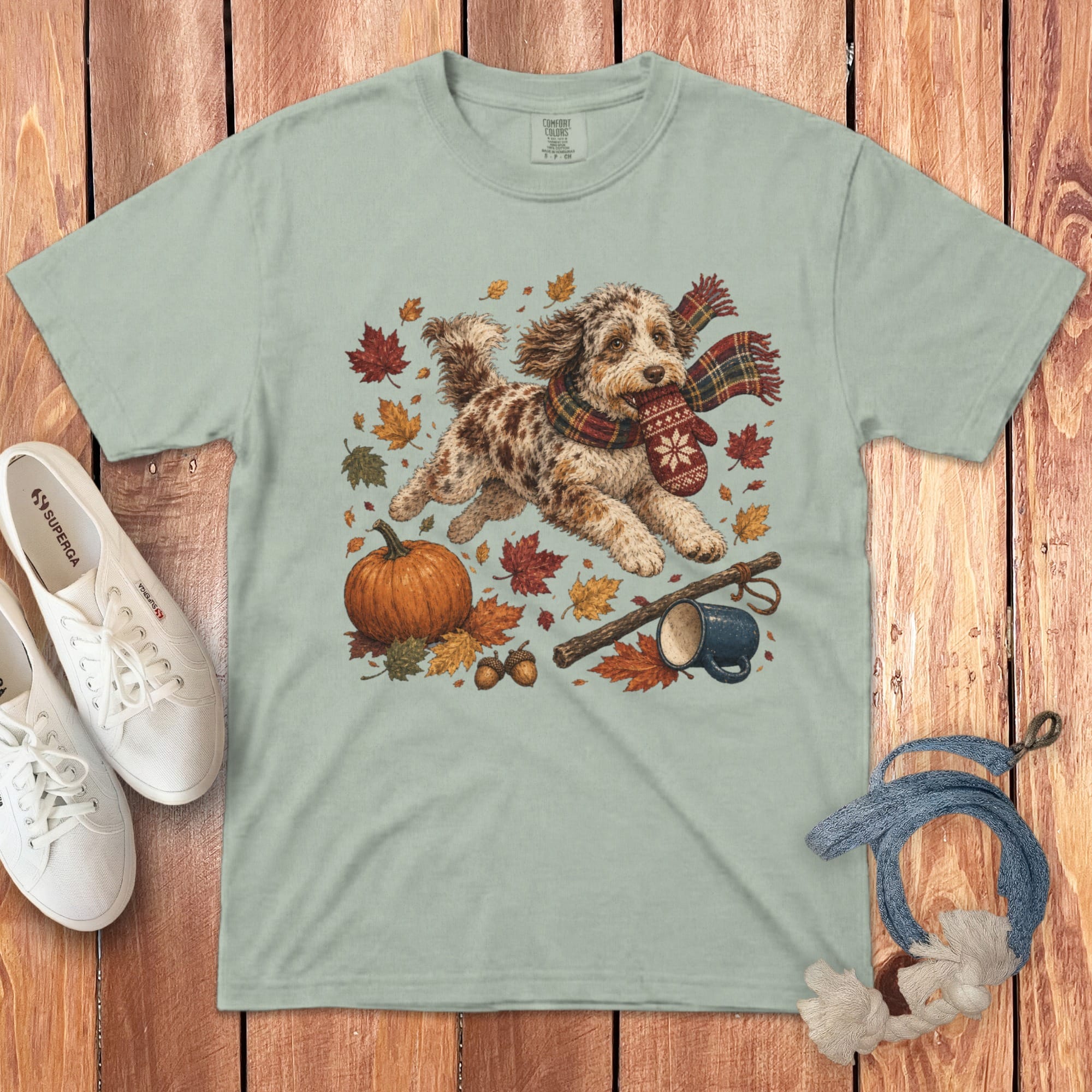 Aussiedoodle Autumn Zoomies Signature T-Shirt in Bay / S by Puppy Jo
