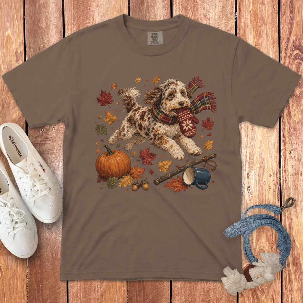 Aussiedoodle Autumn Zoomies Signature T-Shirt in Espresso / S by Puppy Jo