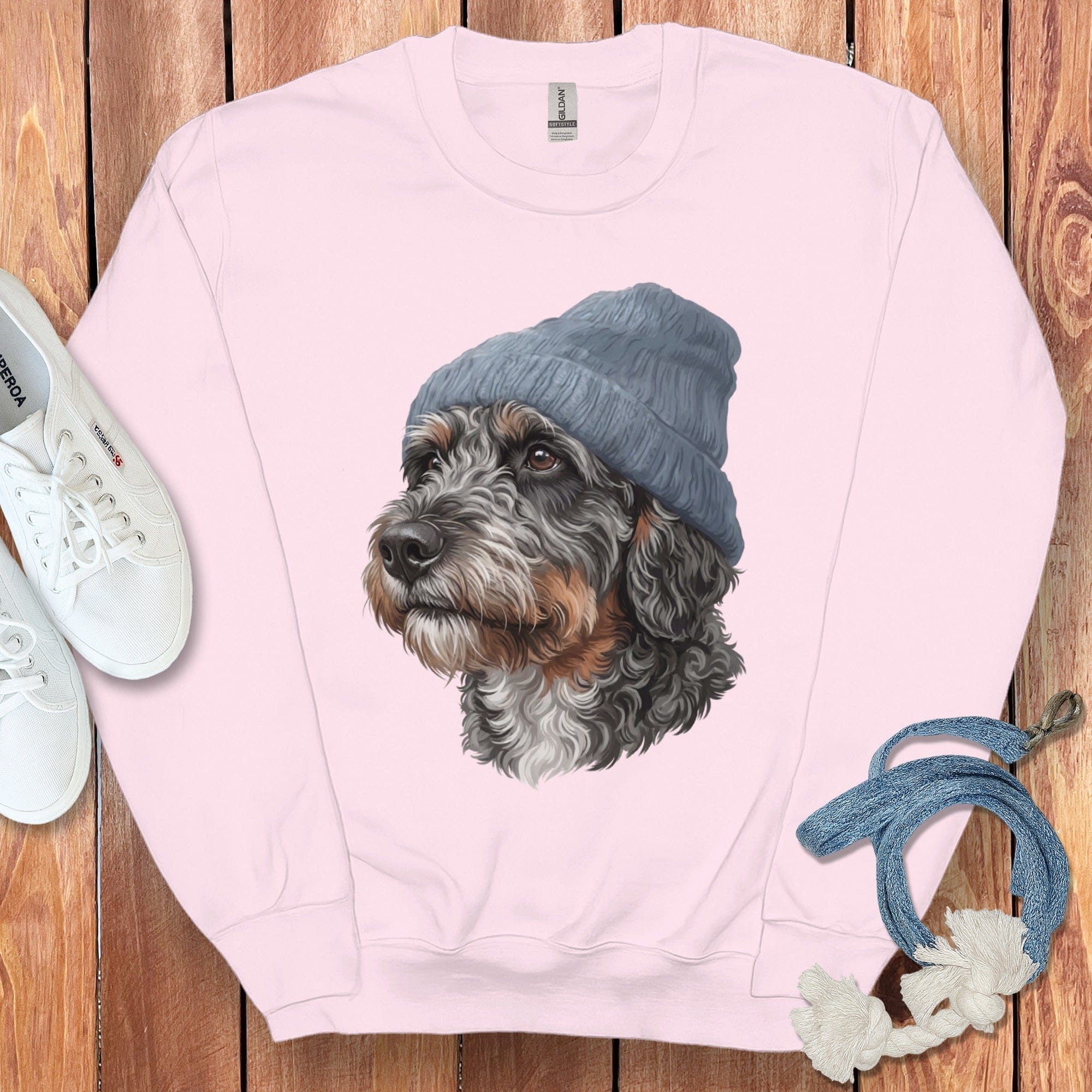 Aussiedoodle Blue Cap Sweatshirt in Light Pink / M / Sweatshirts by Puppy Jo