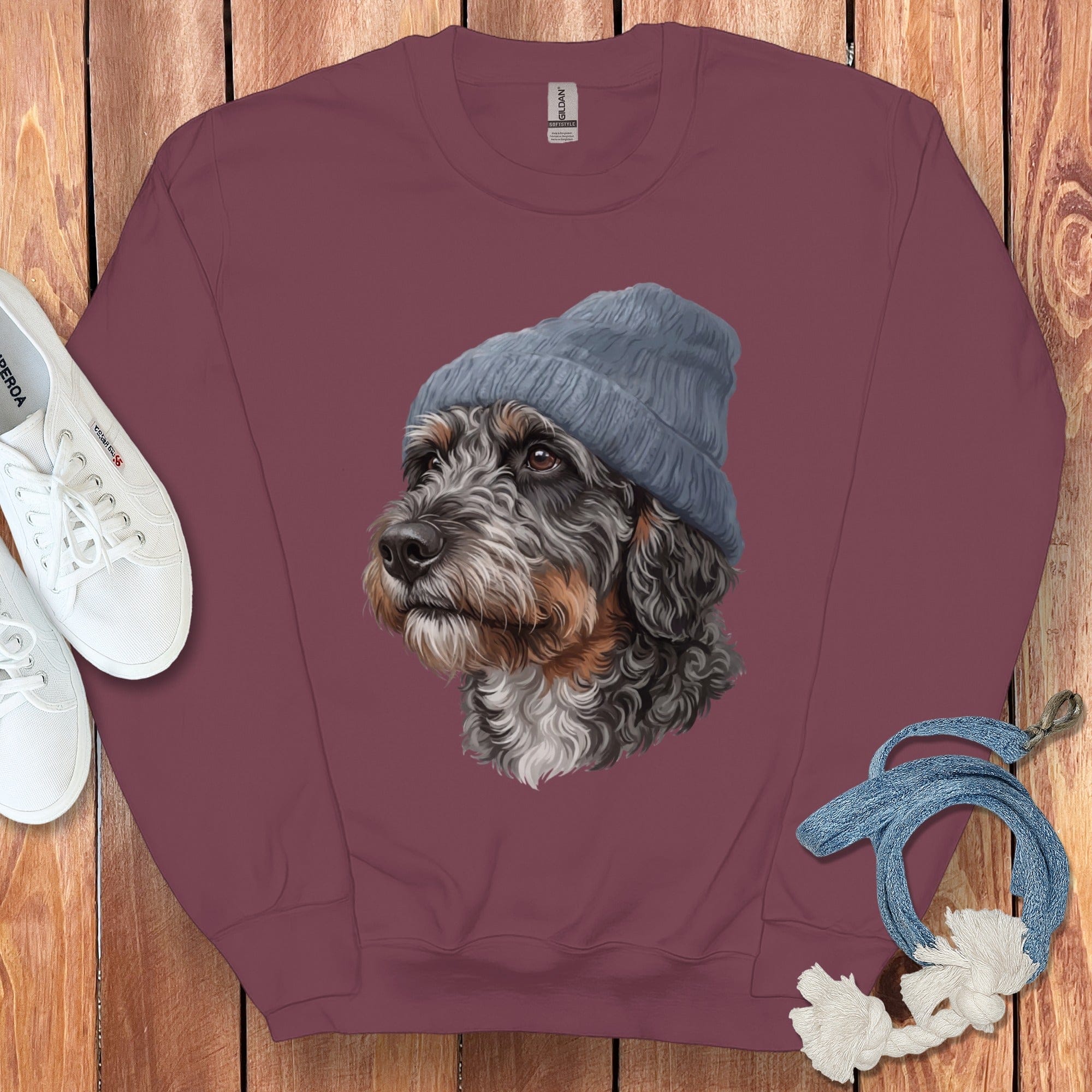 Aussiedoodle Blue Cap Sweatshirt in Maroon / M / Sweatshirts #1 by Puppy Jo