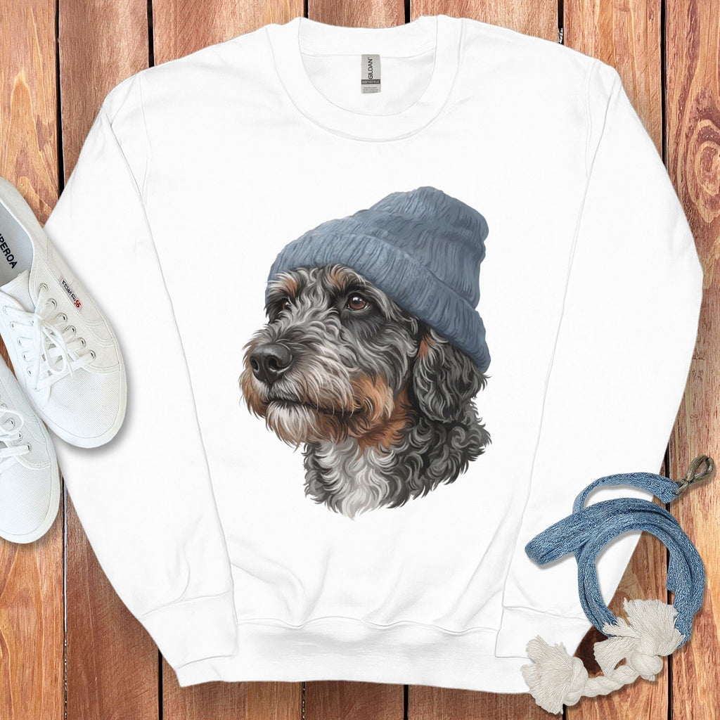 Aussiedoodle Blue Cap Sweatshirt in White / M / Sweatshirts by Puppy Jo