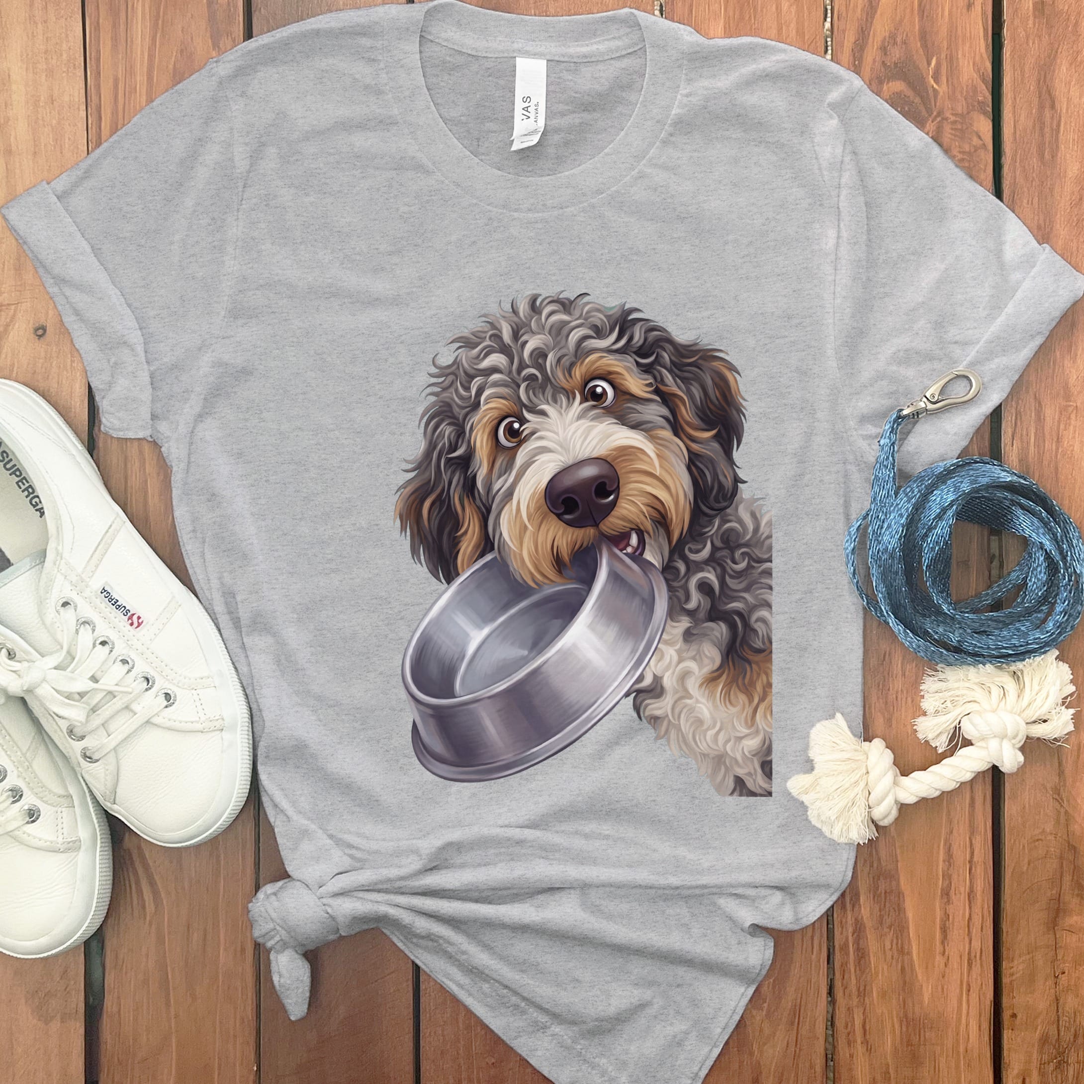 Aussiedoodle Bowl T-Shirt in Athletic Heather / S by Puppy Jo