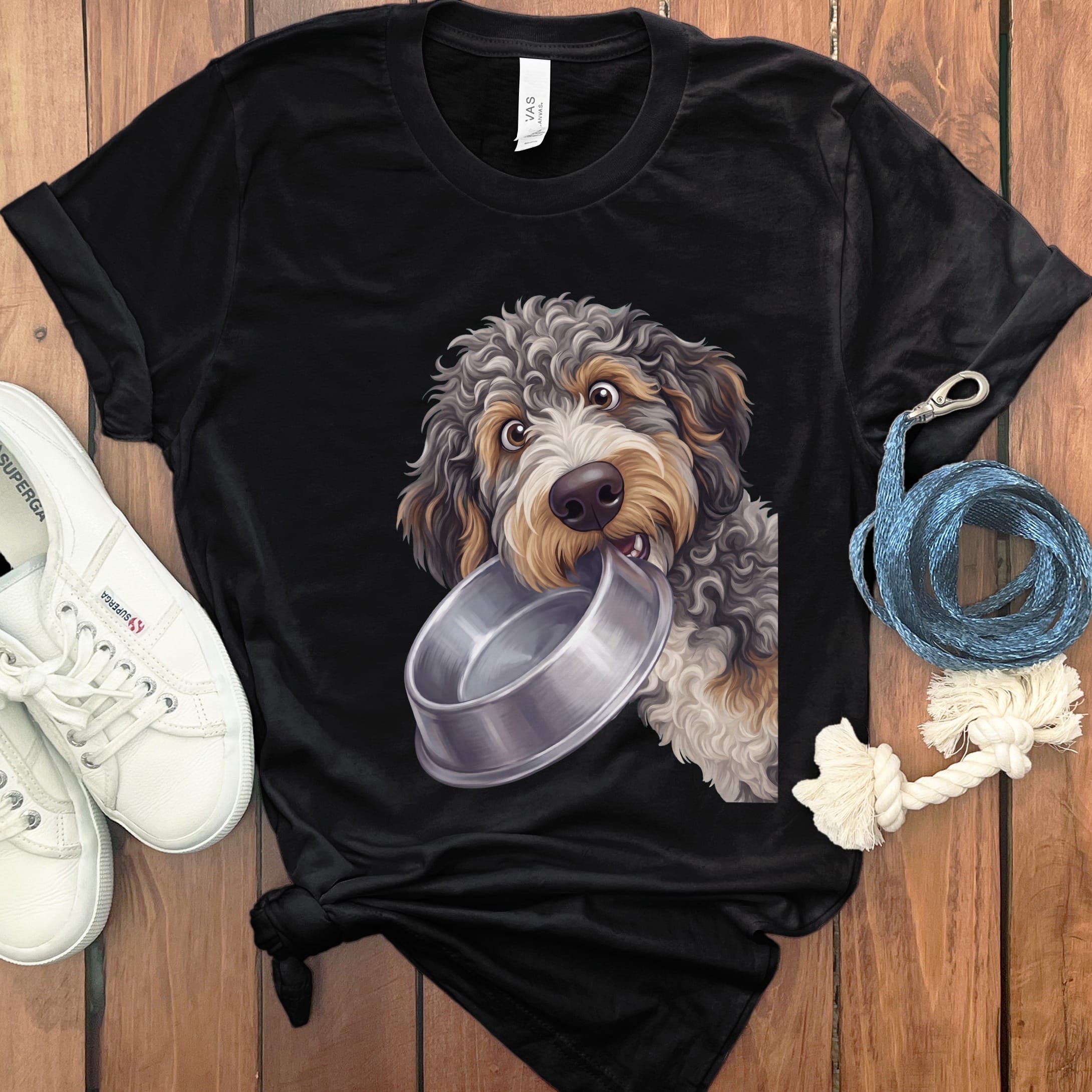 Aussiedoodle Bowl T-Shirt in Black / S by Puppy Jo