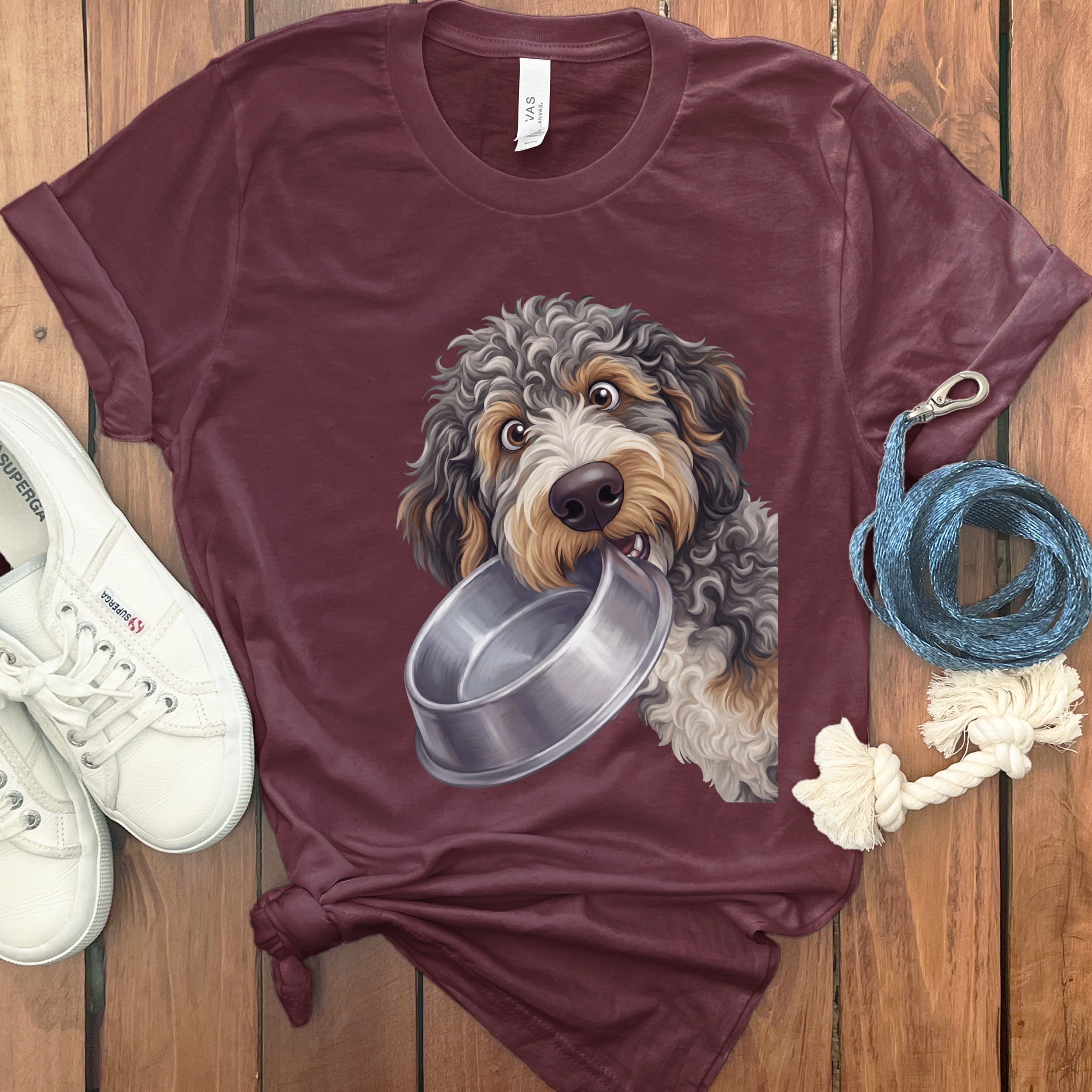 Aussiedoodle Bowl T-Shirt in Maroon / S by Puppy Jo