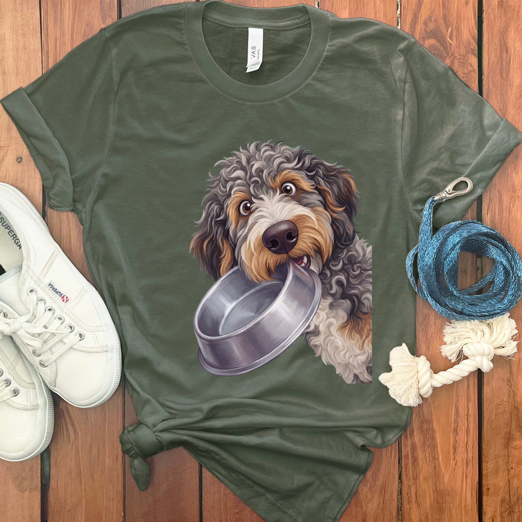 Aussiedoodle Bowl T-Shirt in Military Green / S by Puppy Jo
