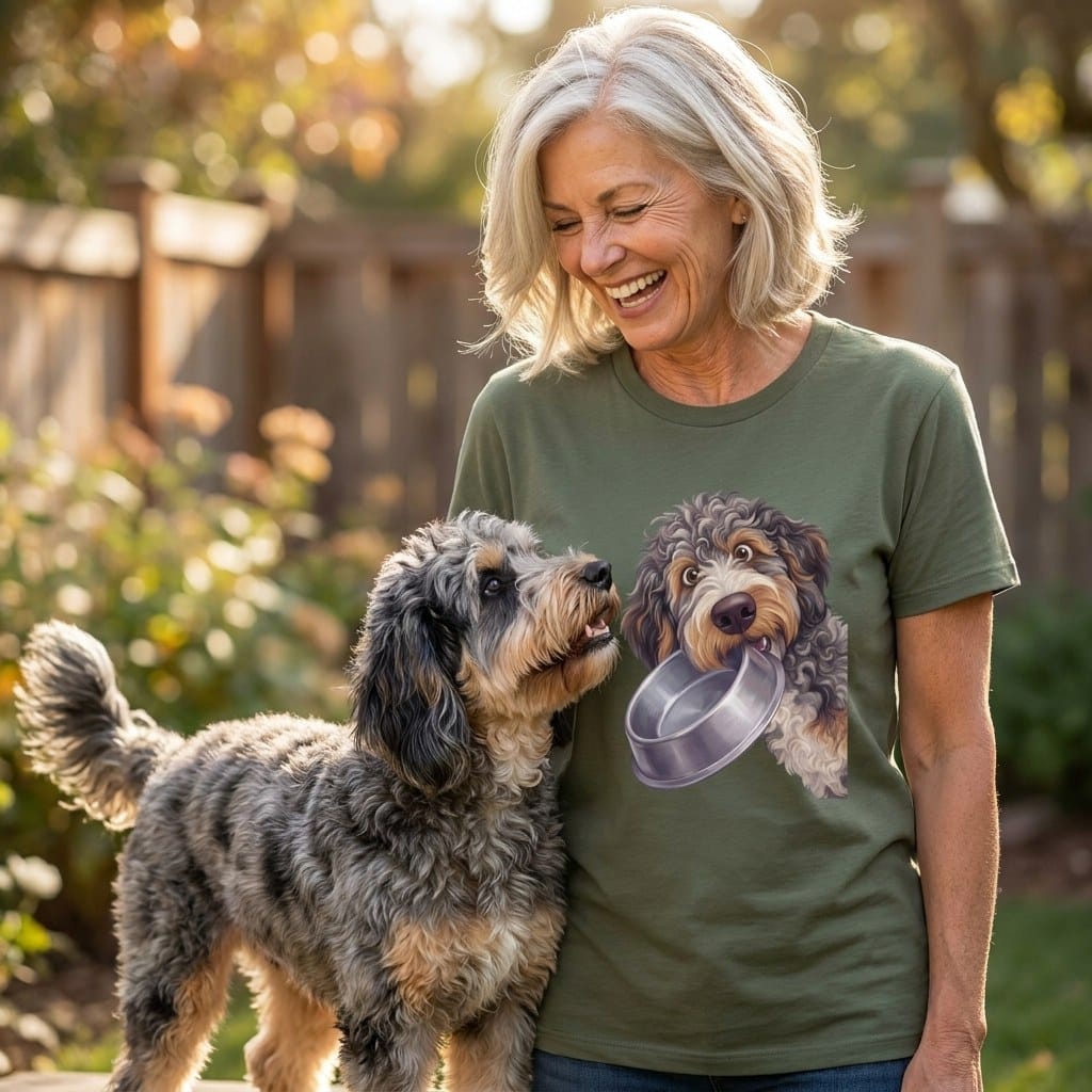 Aussiedoodle Bowl T-Shirt in by Puppy Jo