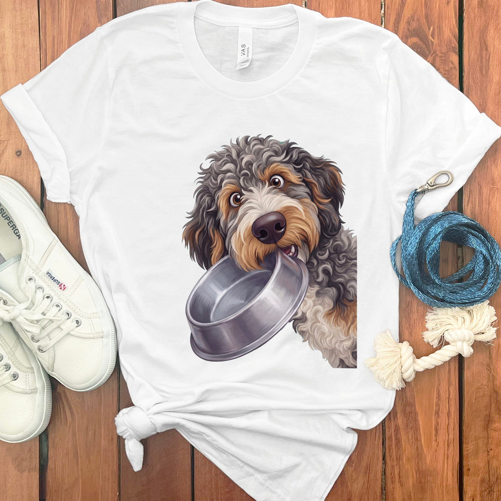 Aussiedoodle Bowl T-Shirt in White / S by Puppy Jo