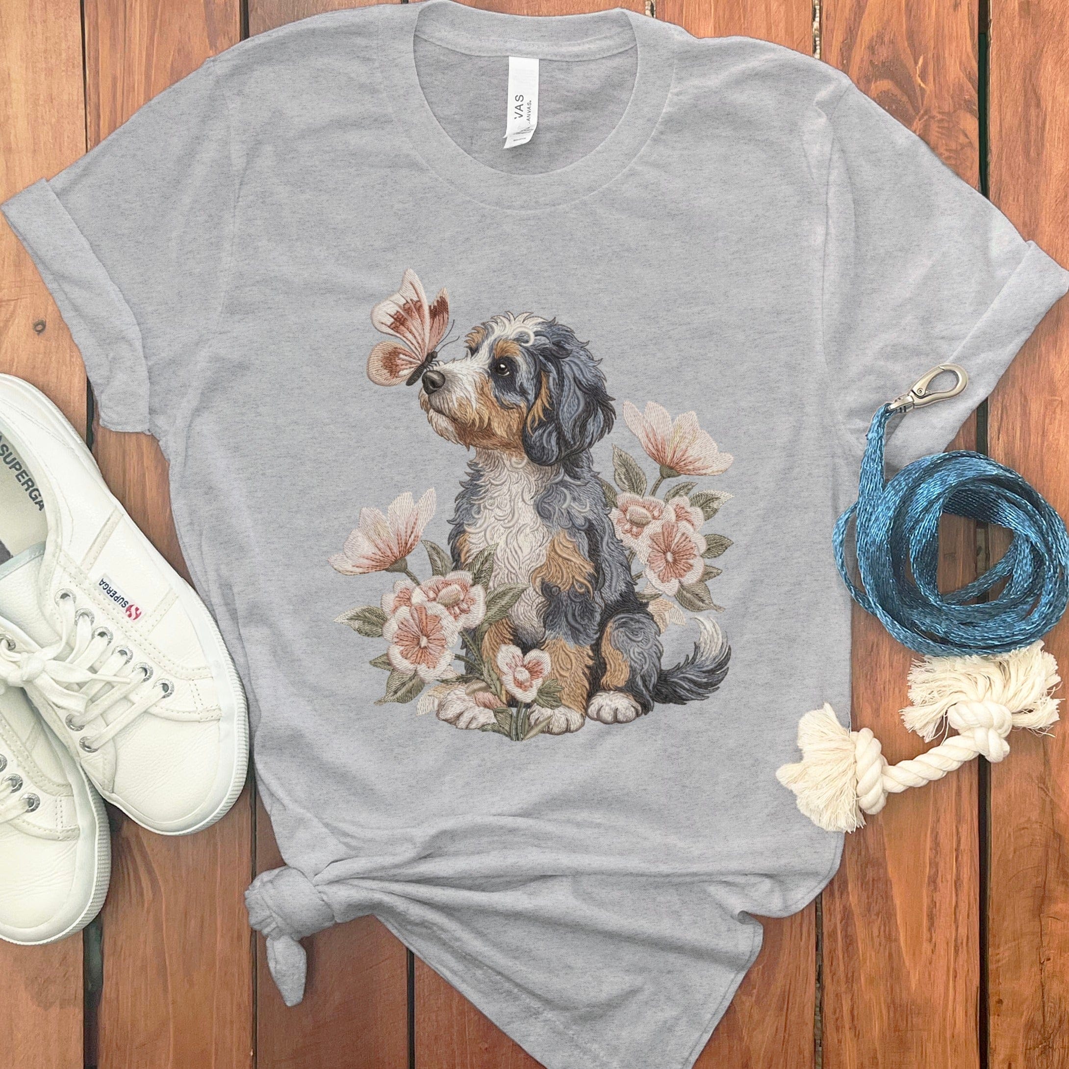 Aussiedoodle Butterfly Kiss T-Shirt in Athletic Heather / M by Puppy Jo