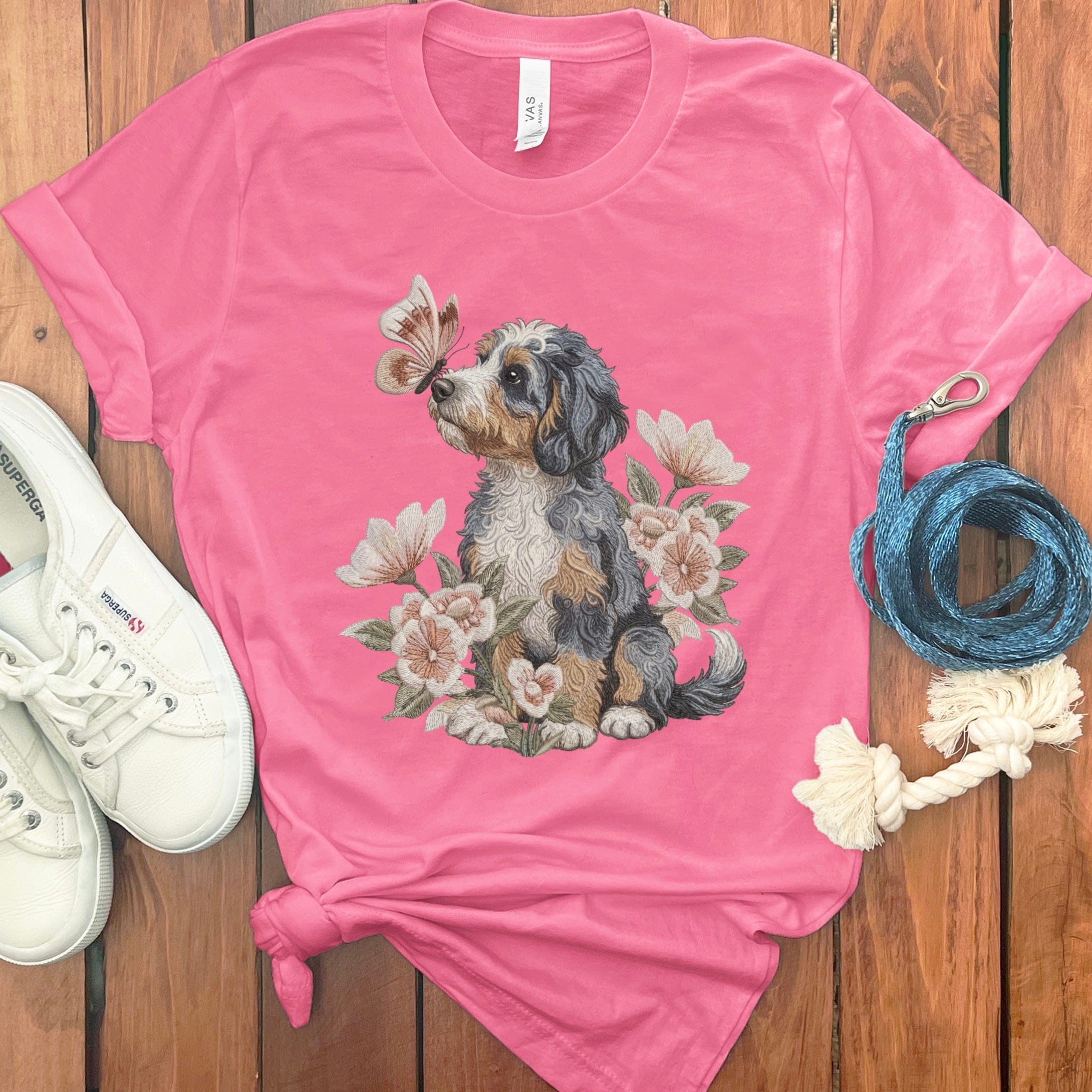 Aussiedoodle Butterfly Kiss T-Shirt in Charity Pink / M by Puppy Jo