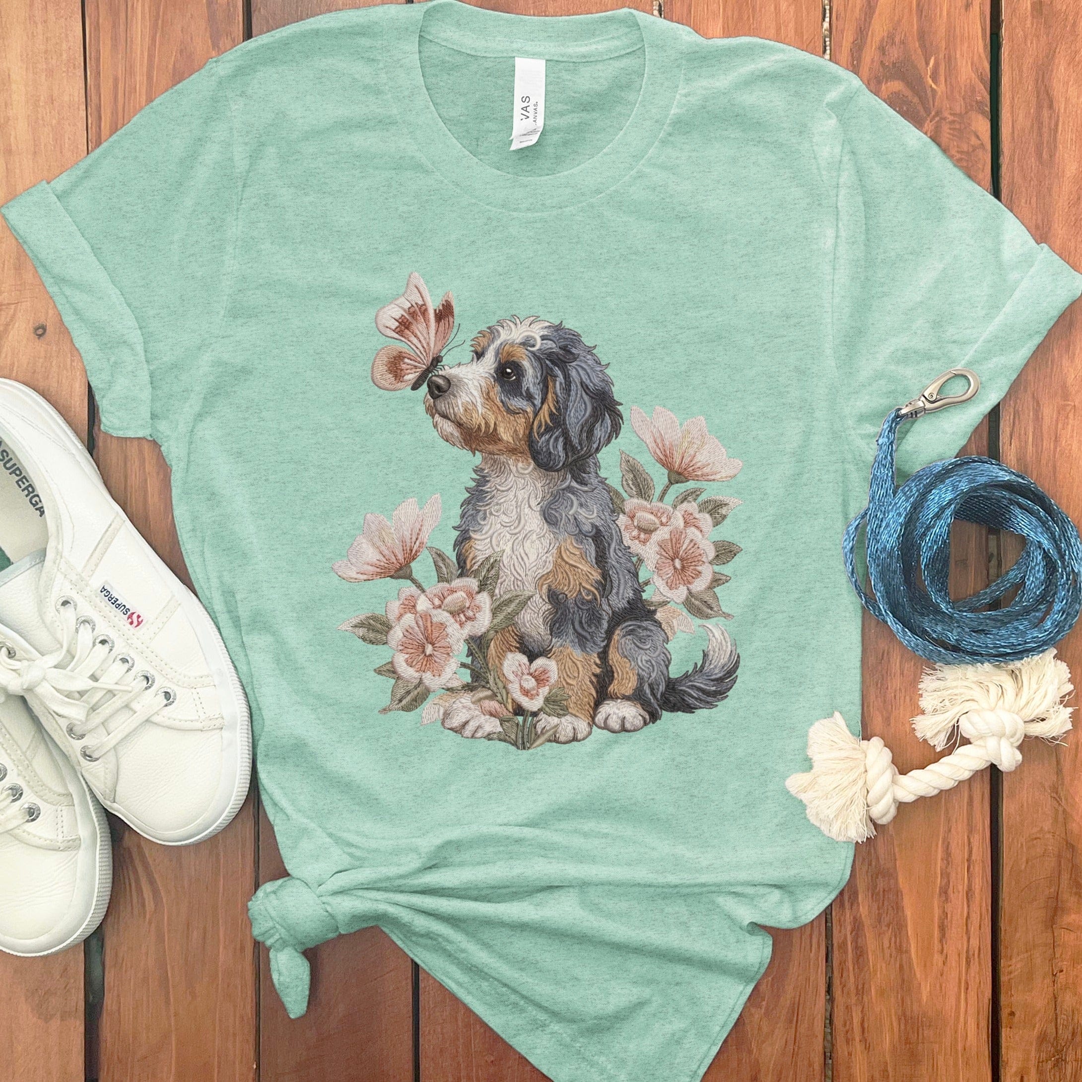 Aussiedoodle Butterfly Kiss T-Shirt in Heather Mint / M by Puppy Jo