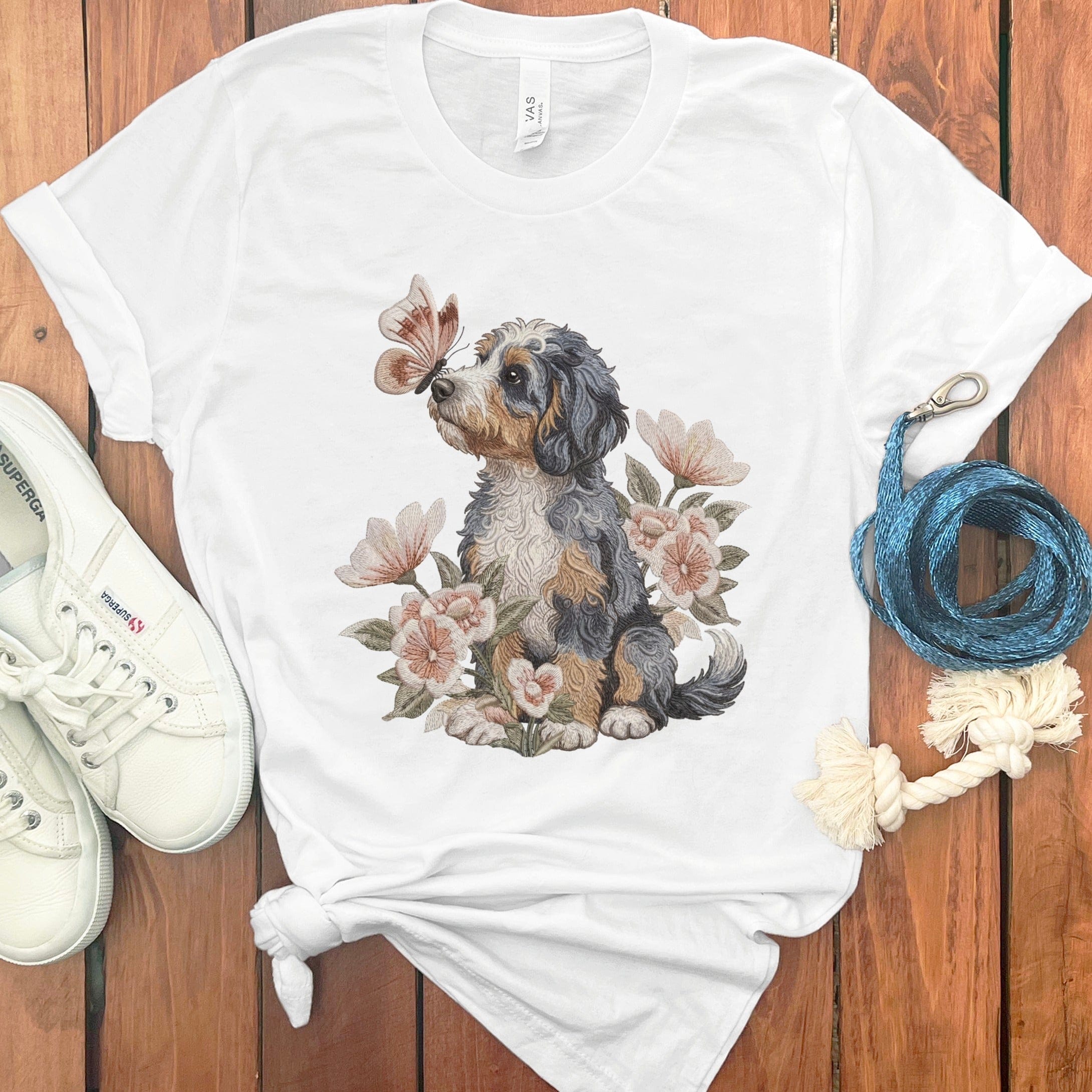 Aussiedoodle Butterfly Kiss T-Shirt in White / M by Puppy Jo