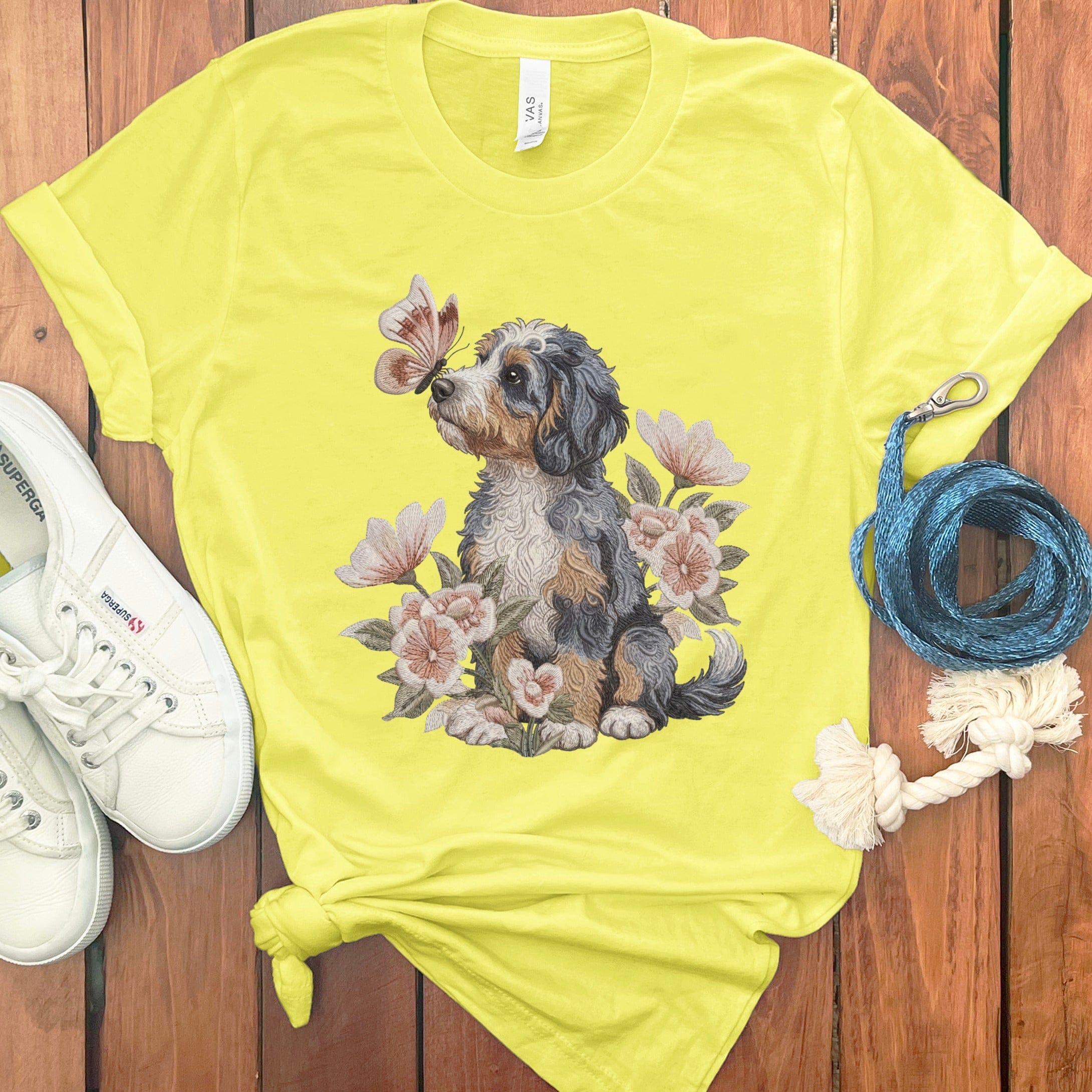 Aussiedoodle Butterfly Kiss T-Shirt in Yellow / M by Puppy Jo