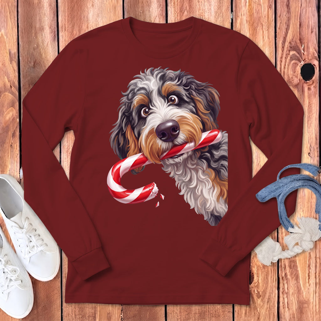 Aussiedoodle Candy Cane Thief Long Sleeve T-Shirt in S / Cardinal by Puppy Jo