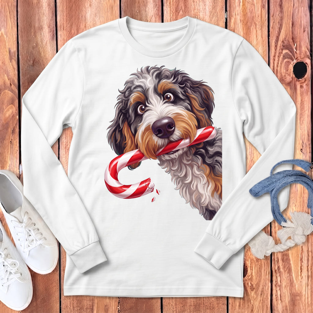Aussiedoodle Candy Cane Thief Long Sleeve T-Shirt in S / White by Puppy Jo