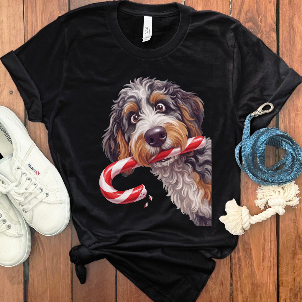 Aussiedoodle Candy Cane Thief T-Shirt in Black / S by Puppy Jo
