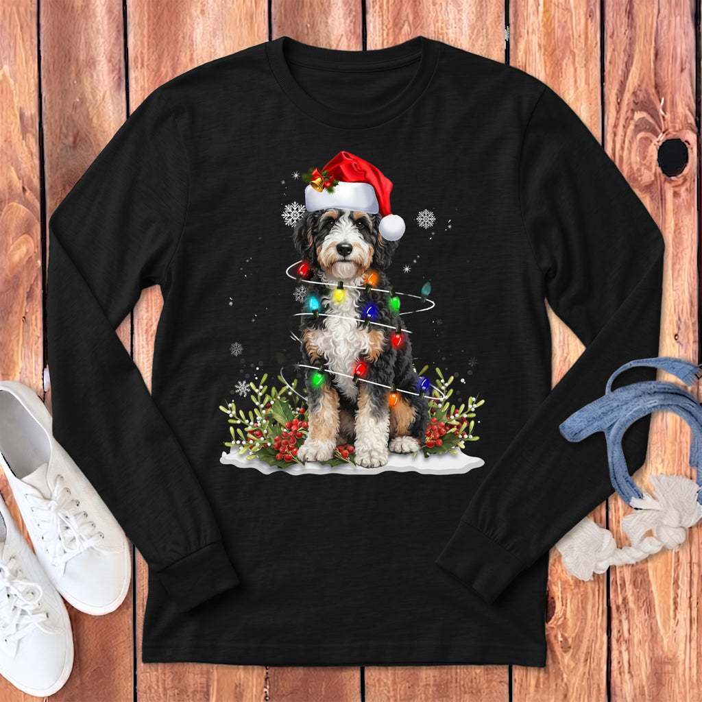 Aussiedoodle Christmas Light Long Sleeve T-Shirt in Dark Grey Heather / S by Puppy Jo