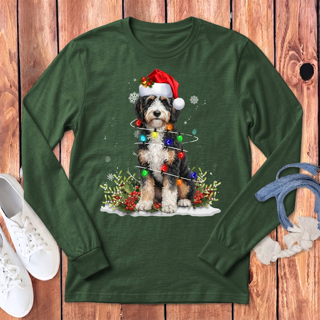 Aussiedoodle Christmas Light Long Sleeve T-Shirt in Heather Forest / S by Puppy Jo