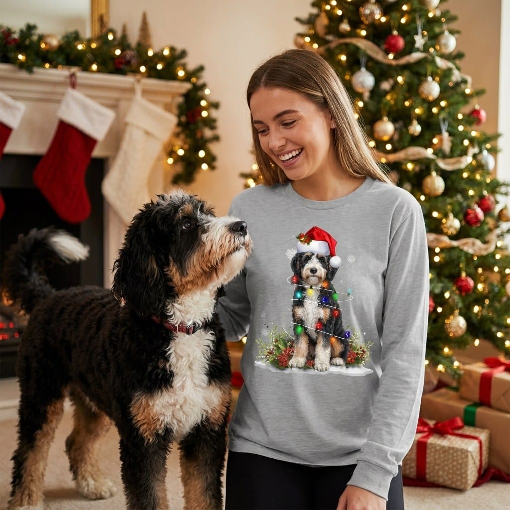 Aussiedoodle Christmas Light Long Sleeve T-Shirt in by Puppy Jo