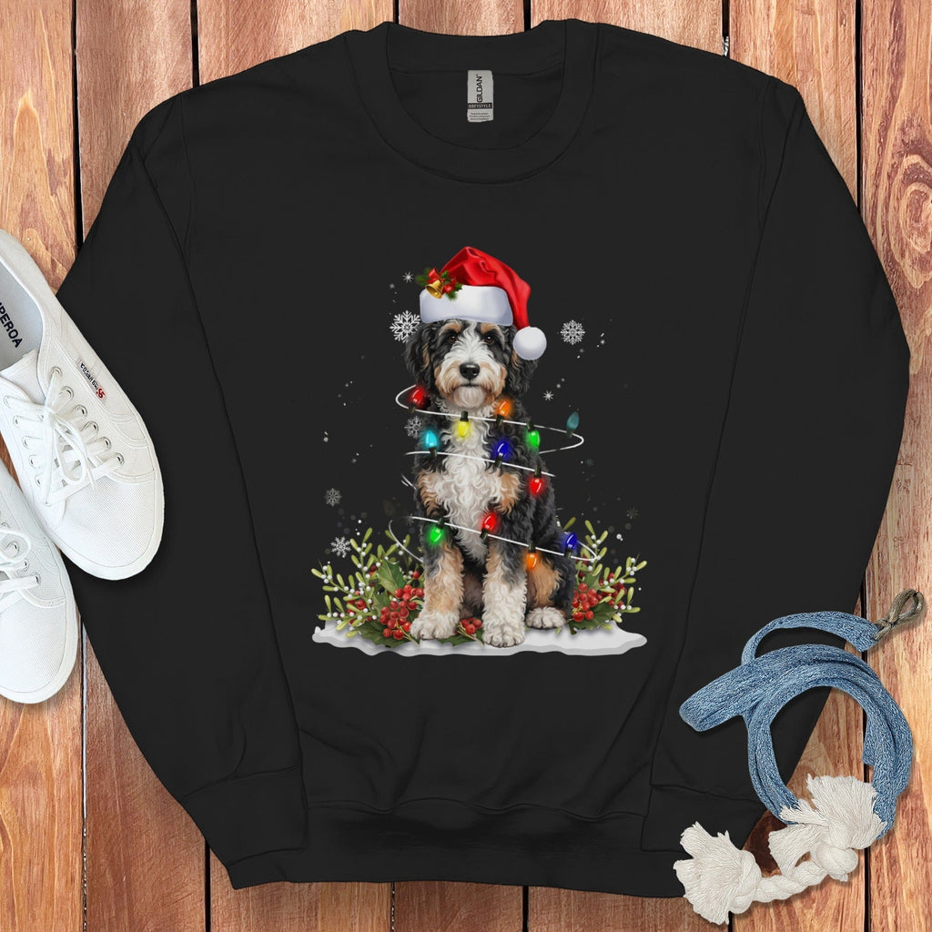 Aussiedoodle Christmas Light Sweatshirt in Black / S by Puppy Jo