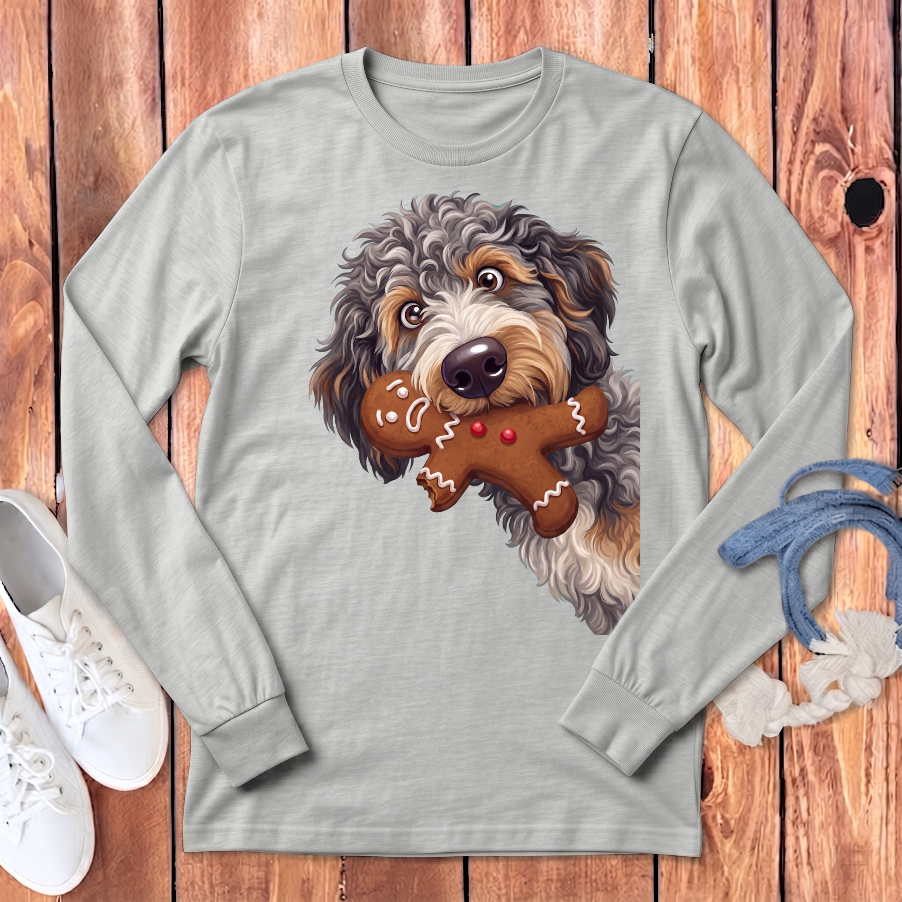 Aussiedoodle Cookie Thief Long Sleeve T-Shirt in Athletic Heather / S by Puppy Jo