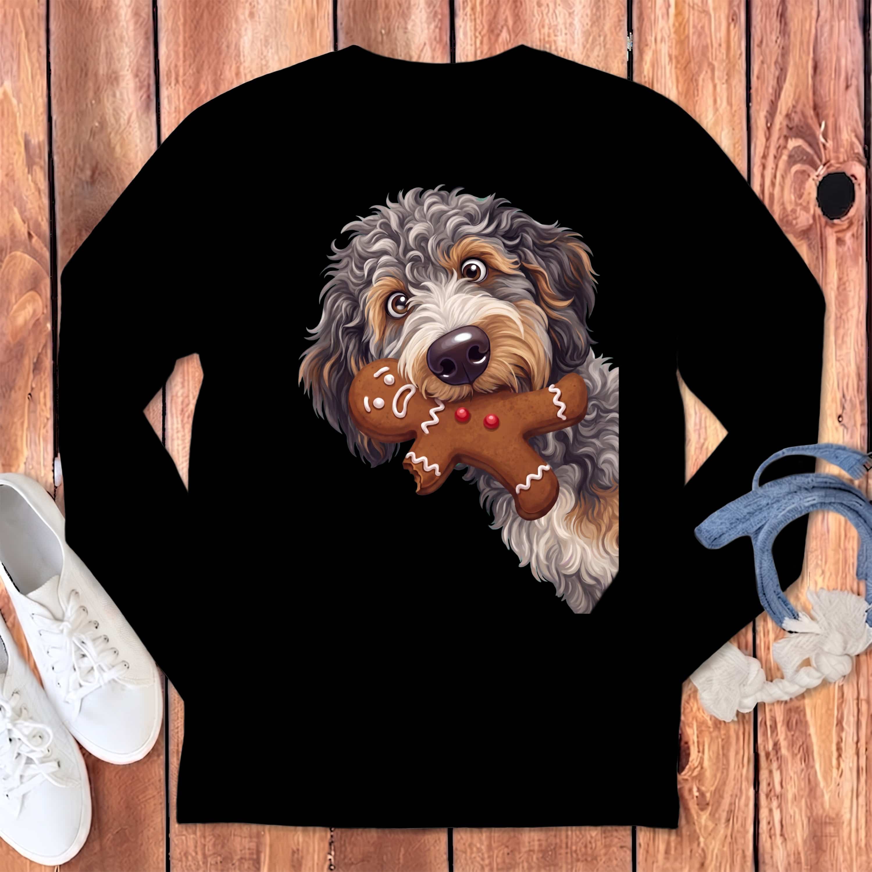 Aussiedoodle Cookie Thief Long Sleeve T-Shirt in Black / S by Puppy Jo