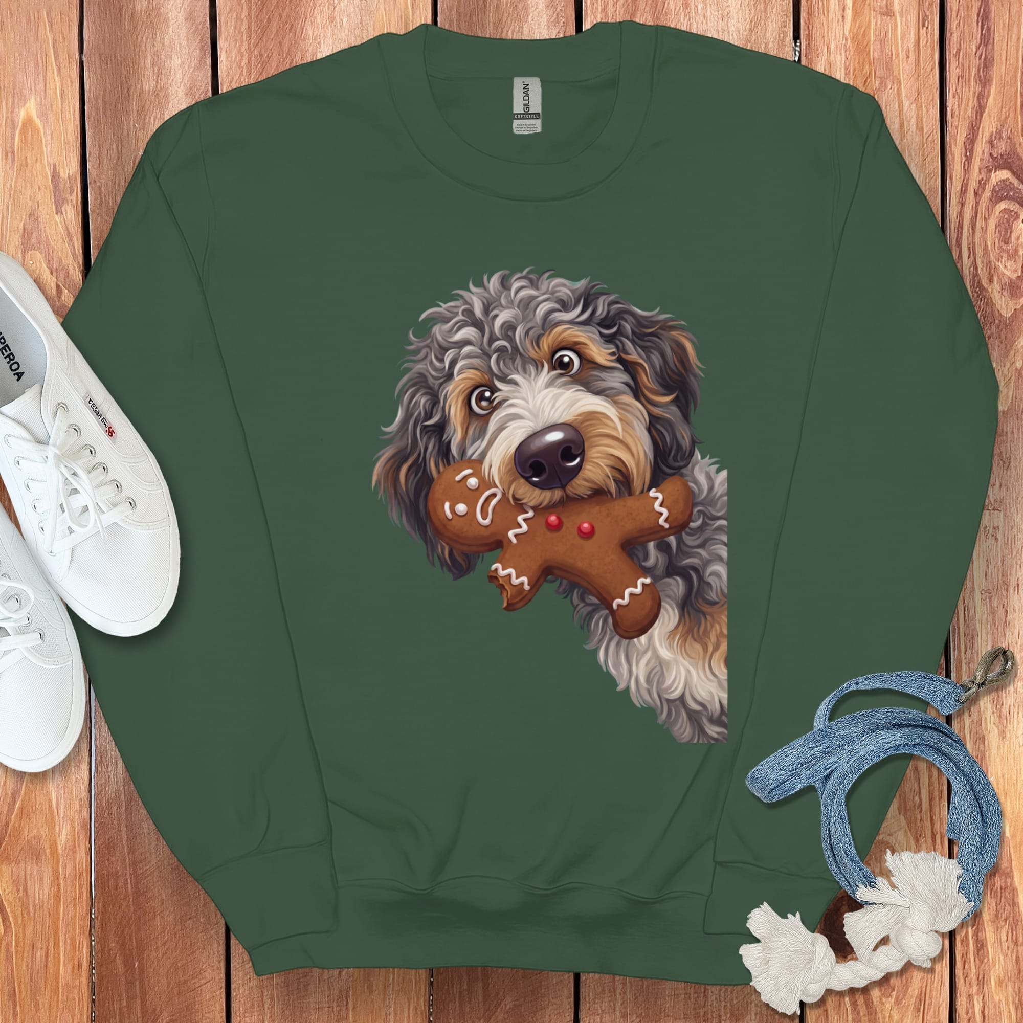 Aussiedoodle Cookie Thief Sweatshirt in S / Forest Green by Puppy Jo