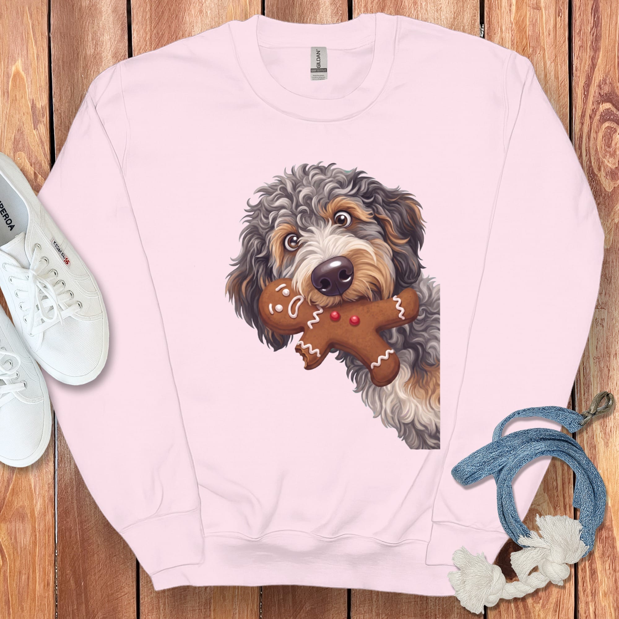 Aussiedoodle Cookie Thief Sweatshirt in S / Light Pink by Puppy Jo