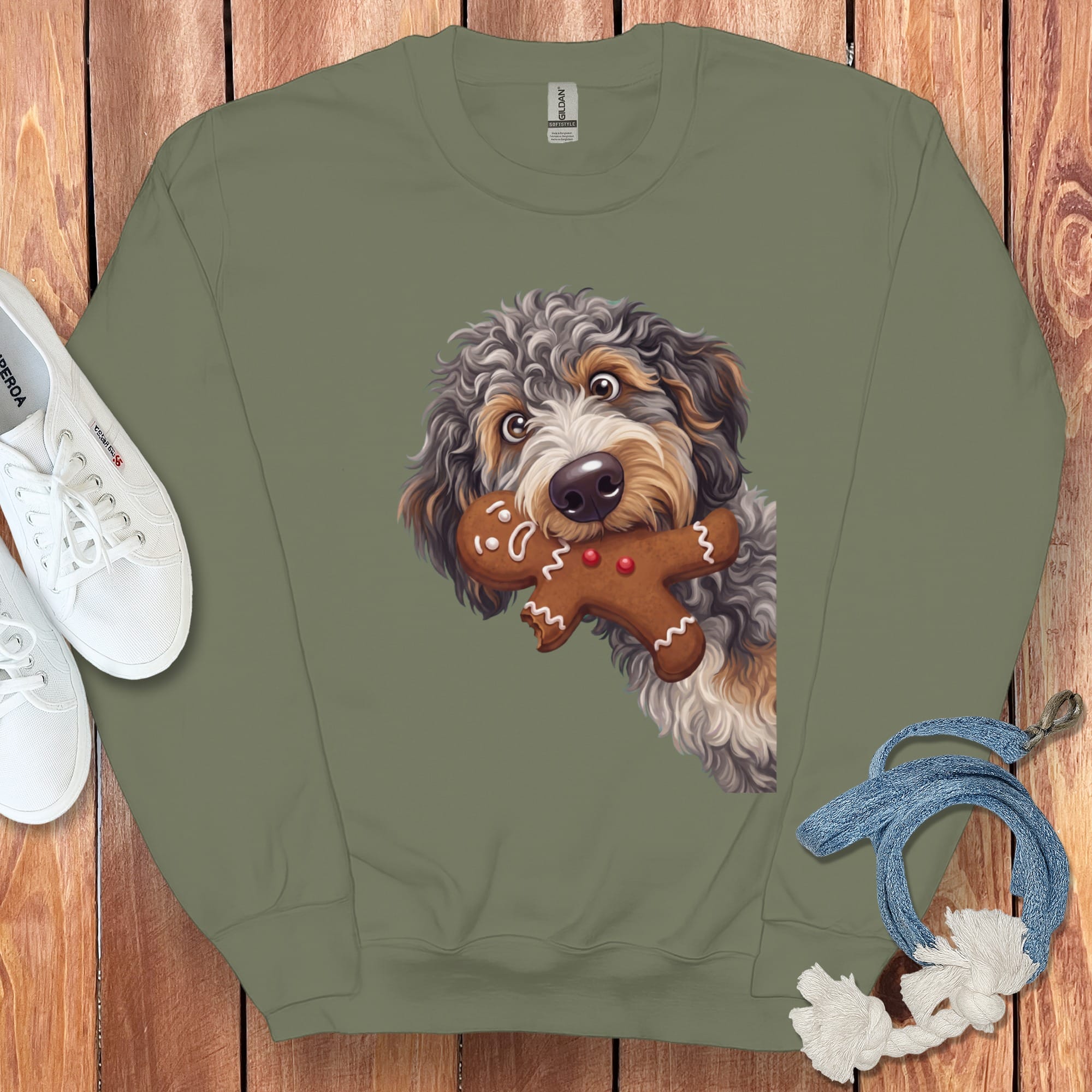 Aussiedoodle Cookie Thief Sweatshirt in S / Military Green by Puppy Jo