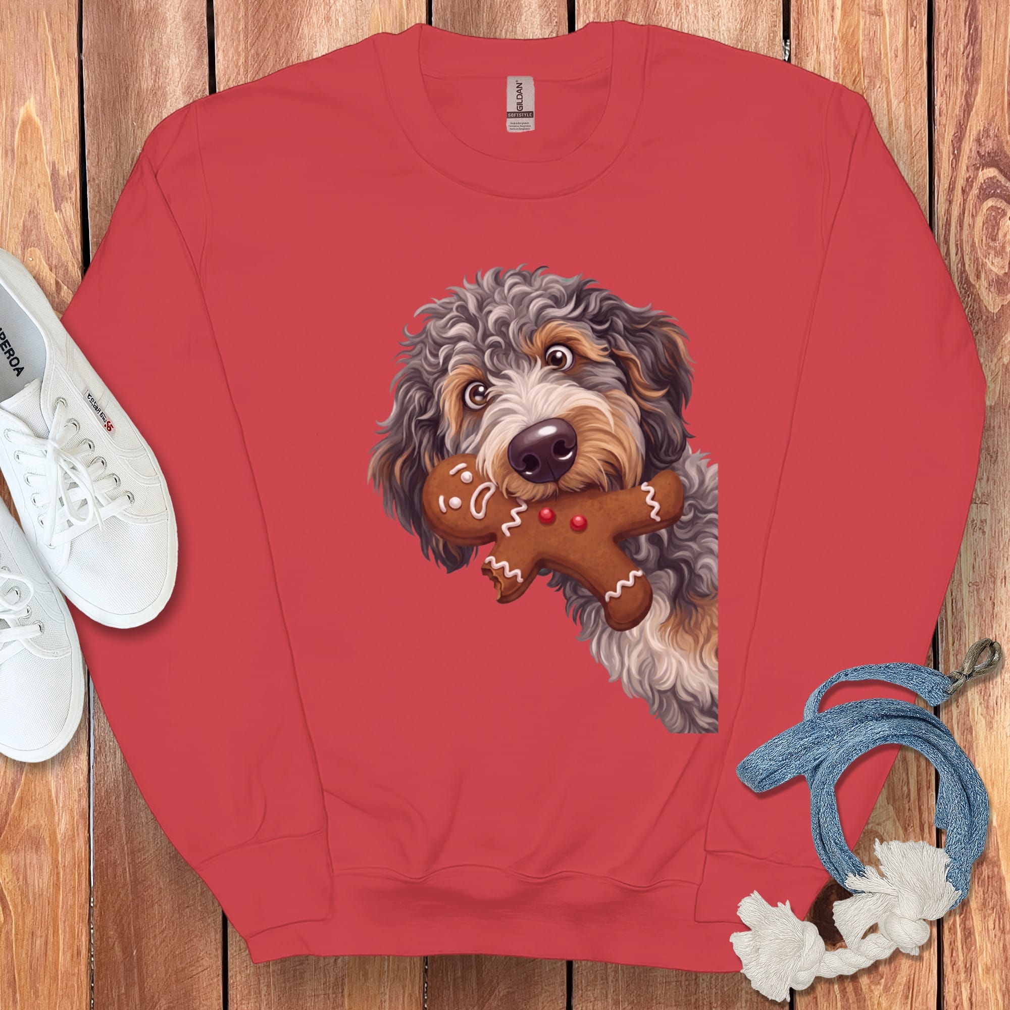 Aussiedoodle Cookie Thief Sweatshirt in S / Red by Puppy Jo