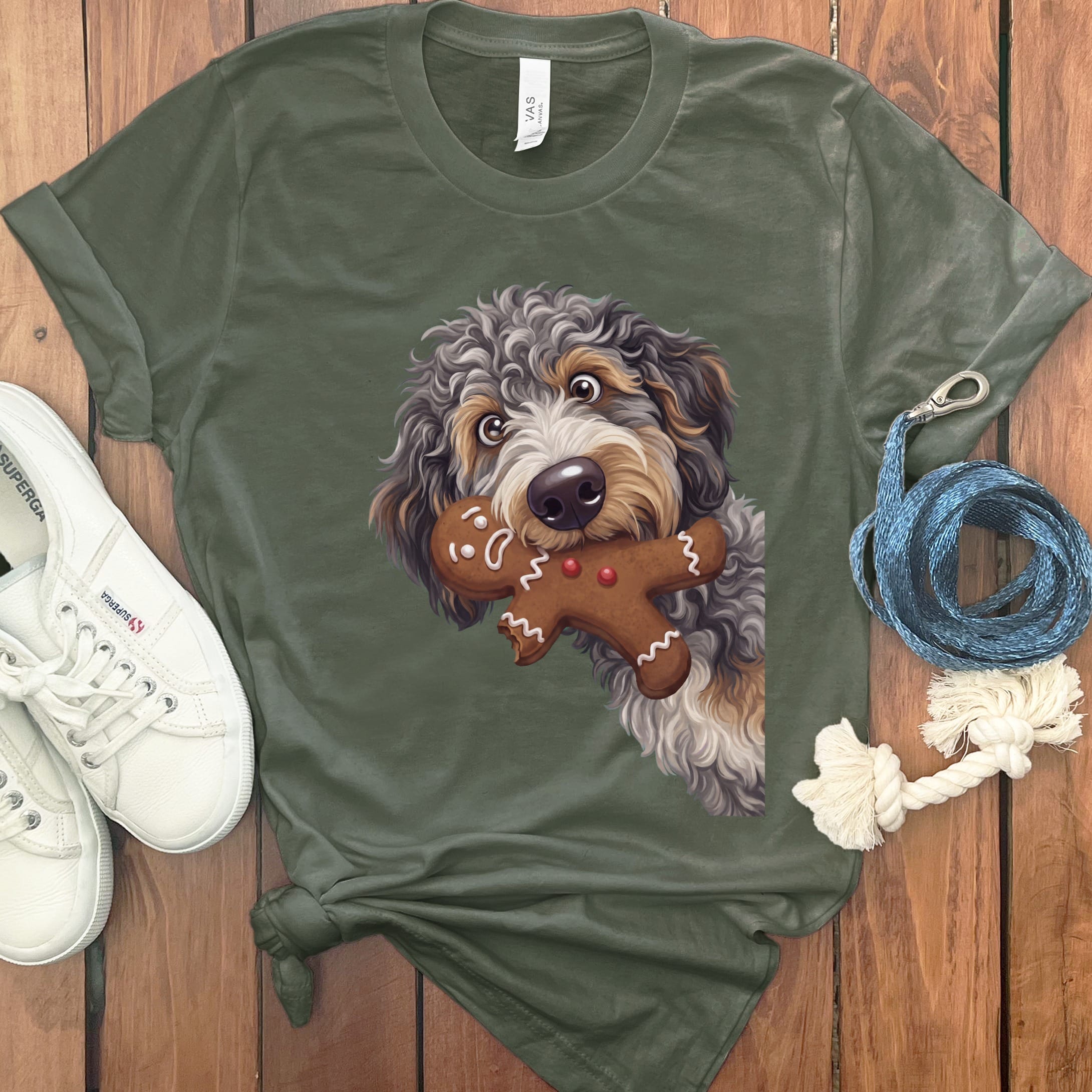 Aussiedoodle Cookie Thief T-Shirt in Military Green / S by Puppy Jo