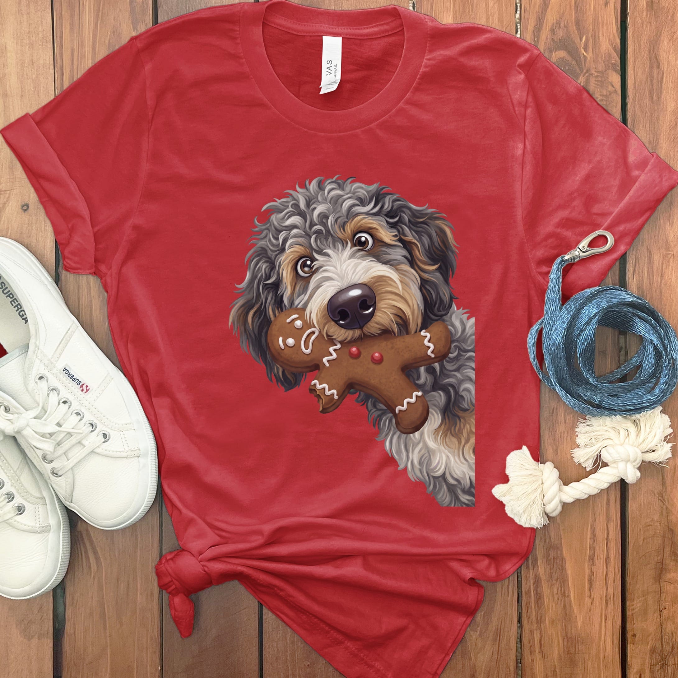 Aussiedoodle Cookie Thief T-Shirt in Red / S by Puppy Jo