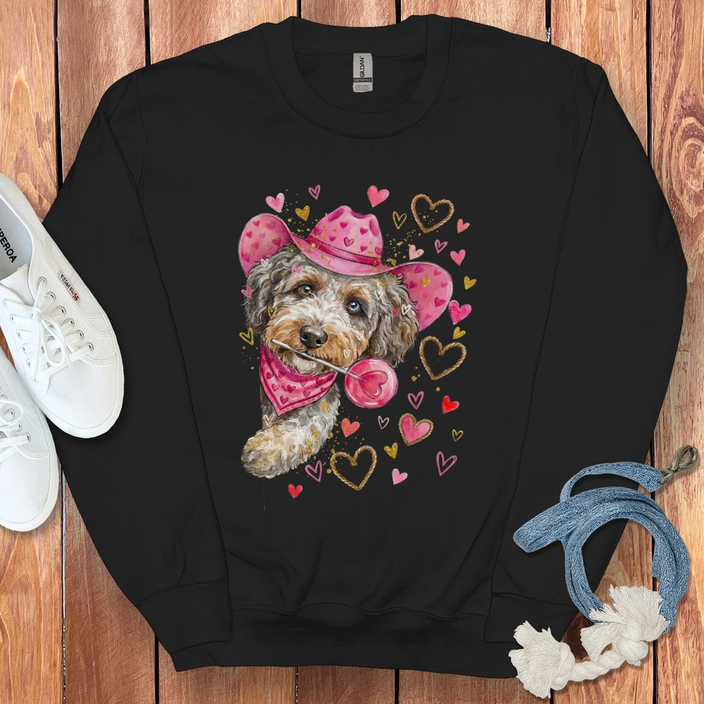 Aussiedoodle Cowboy Valentine Sweatshirt in Black / S by Puppy Jo