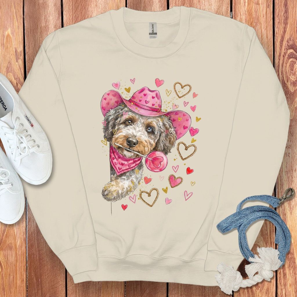 Aussiedoodle Cowboy Valentine Sweatshirt in Sand / S by Puppy Jo