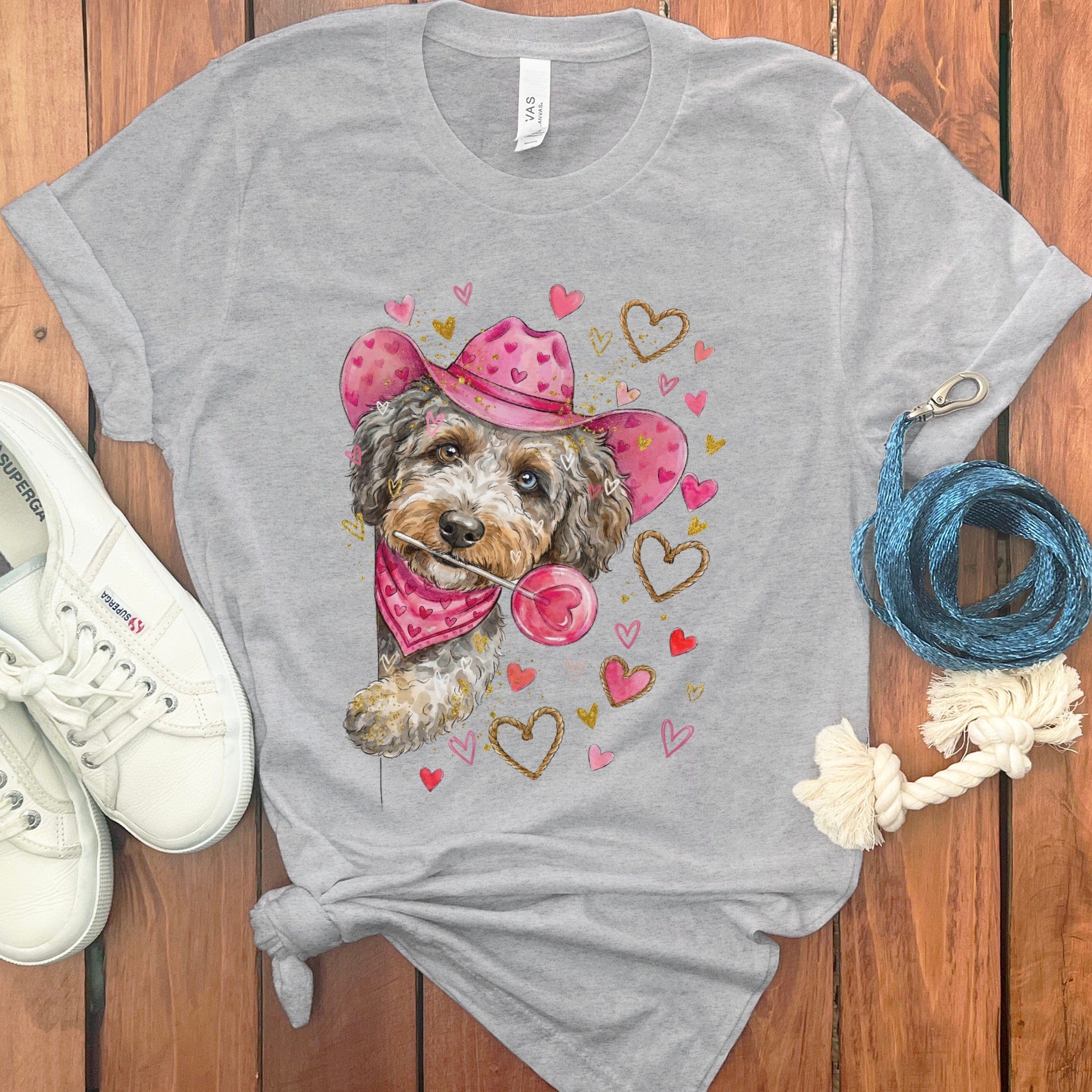 Aussiedoodle Cowboy Valentine T-Shirt in Athletic Heather / S by Puppy Jo